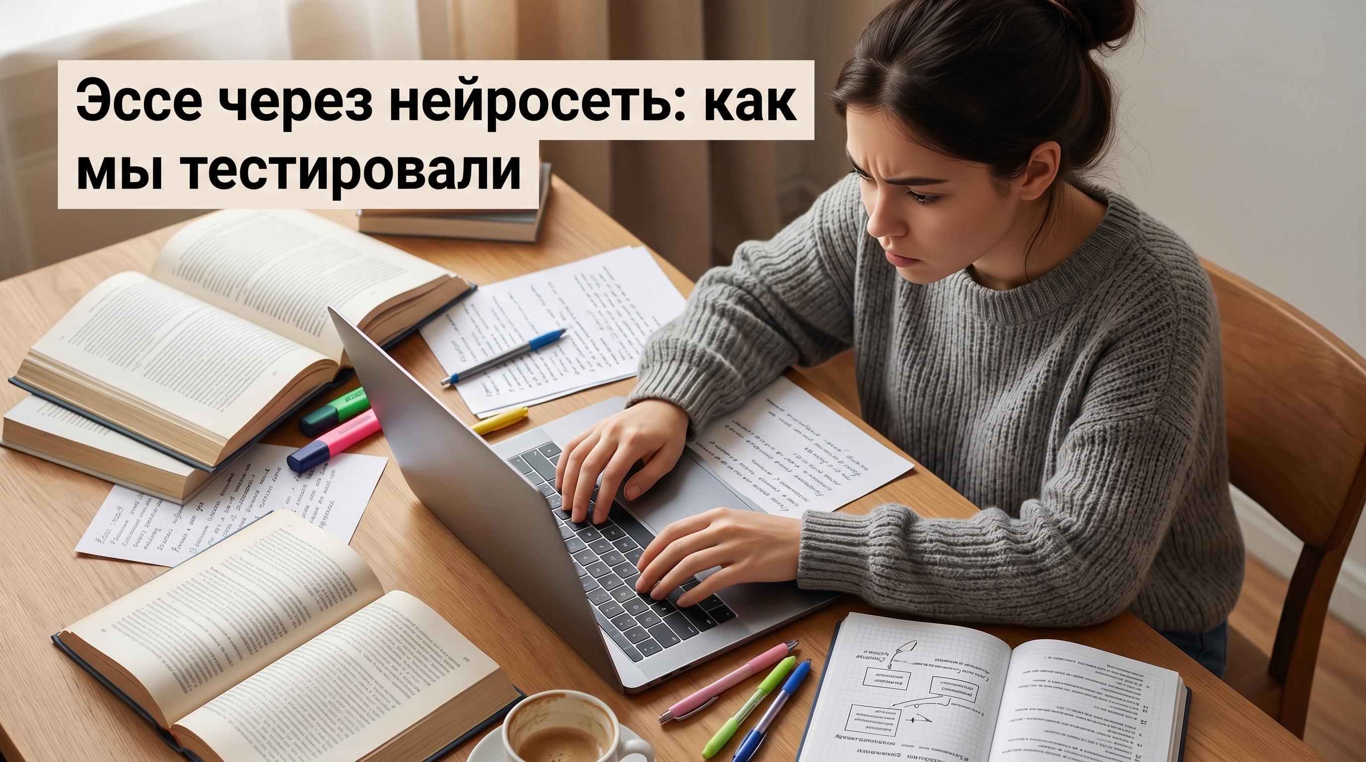 Студентка пишет эссе через нейросеть на ноутбуке