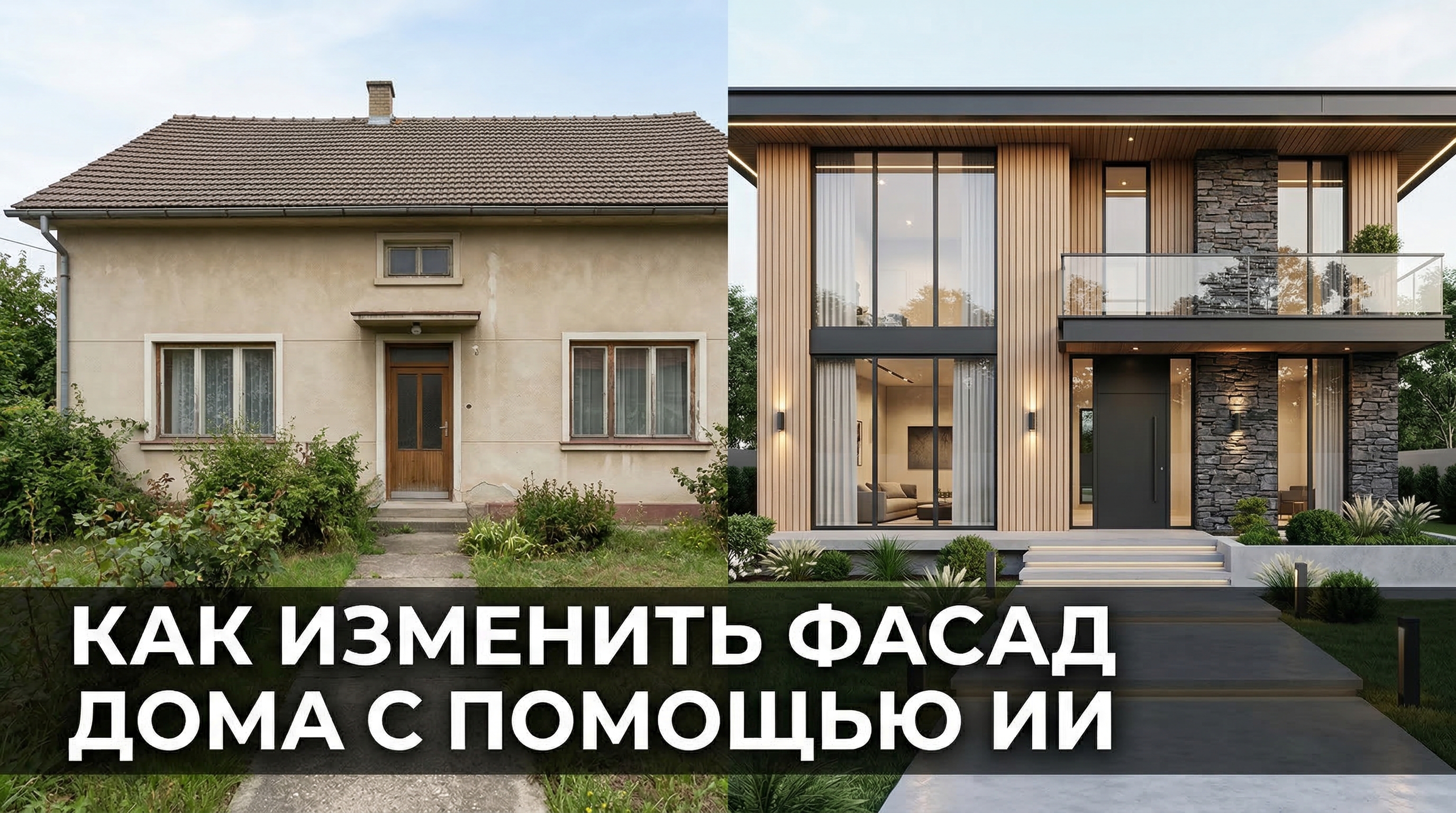 Как изменить фасад дома с помощью ИИ — обложка статьи с примером до и после