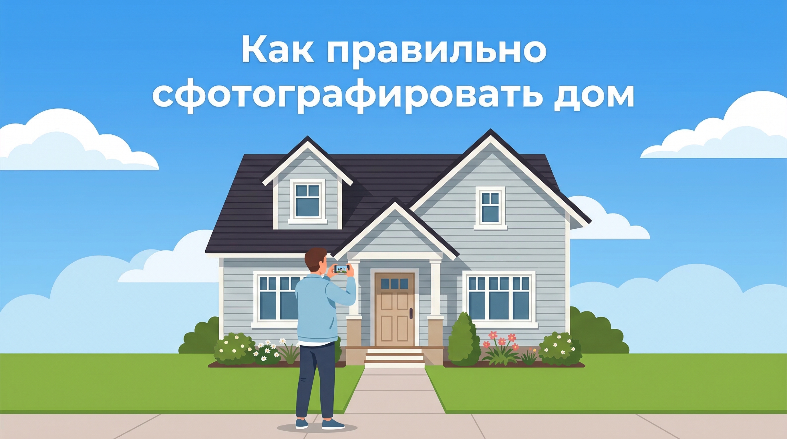 Как правильно сфотографировать дом для нейросети — человек фотографирует фасад на смартфон