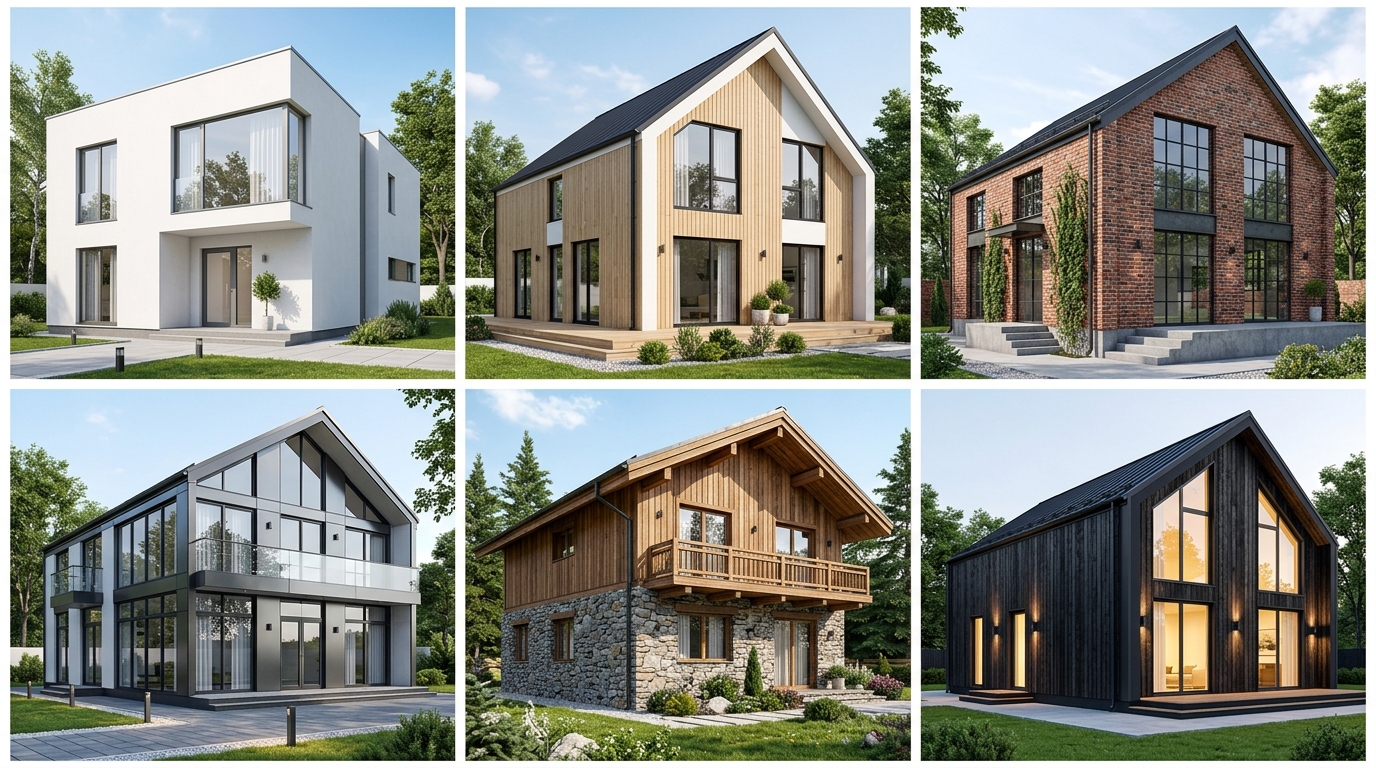 Шесть архитектурных стилей фасадов — минимализм, сканди, лофт, хай-тек, шале, барнхаус