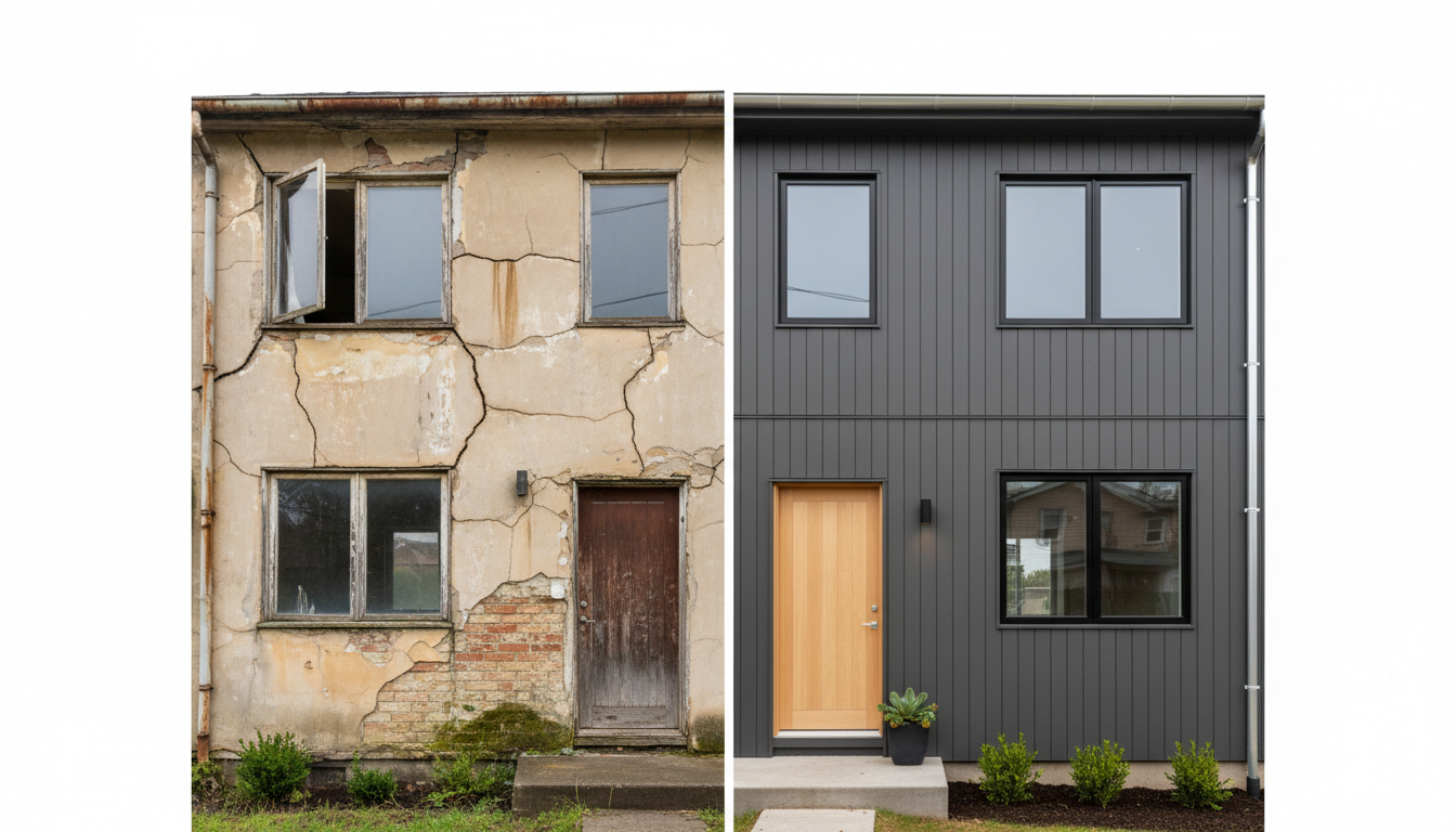 Визуализация фасада до и после ремонта