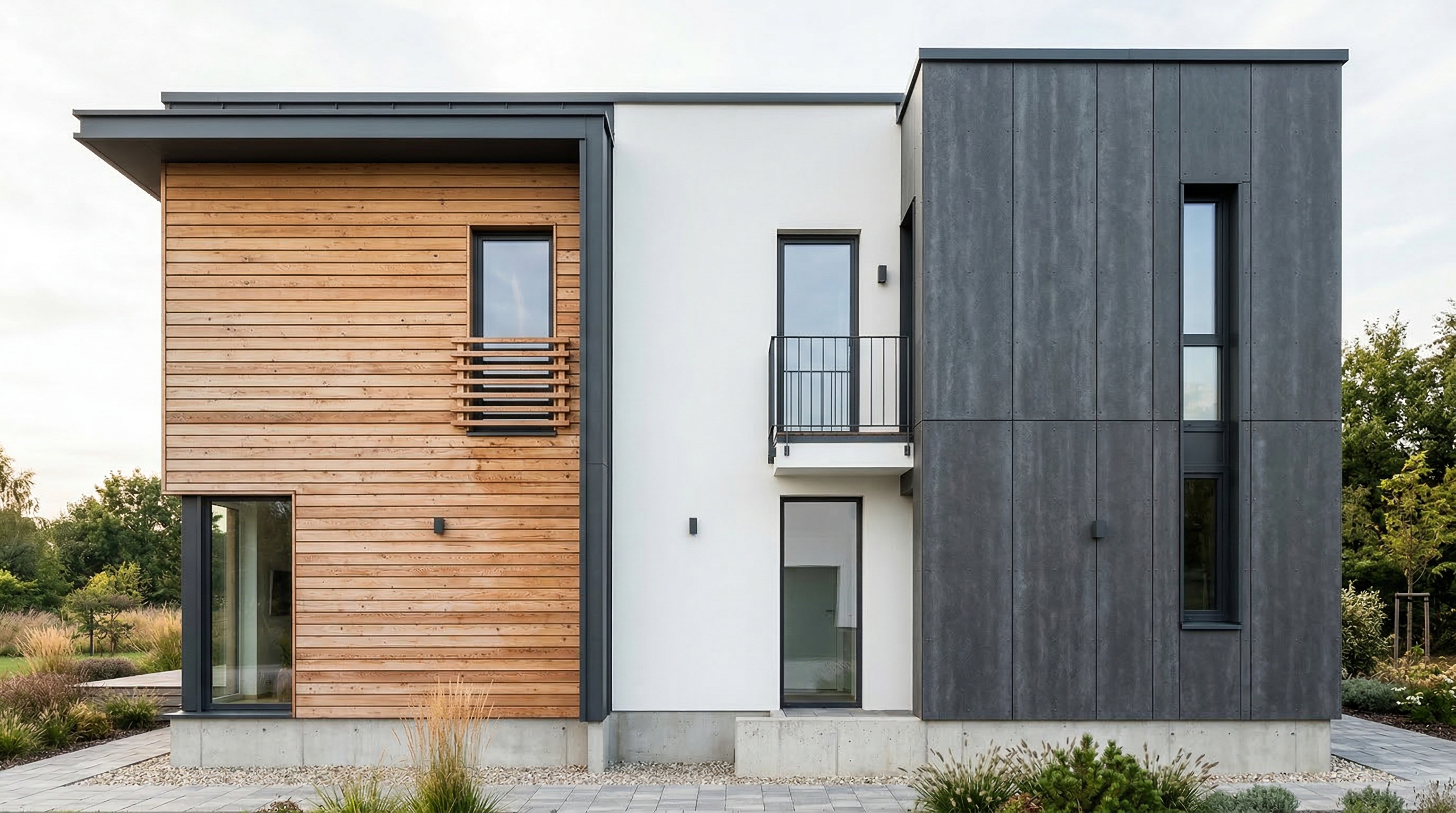 Сравнение материалов для фасада — дерево, штукатурка и фиброцементные панели