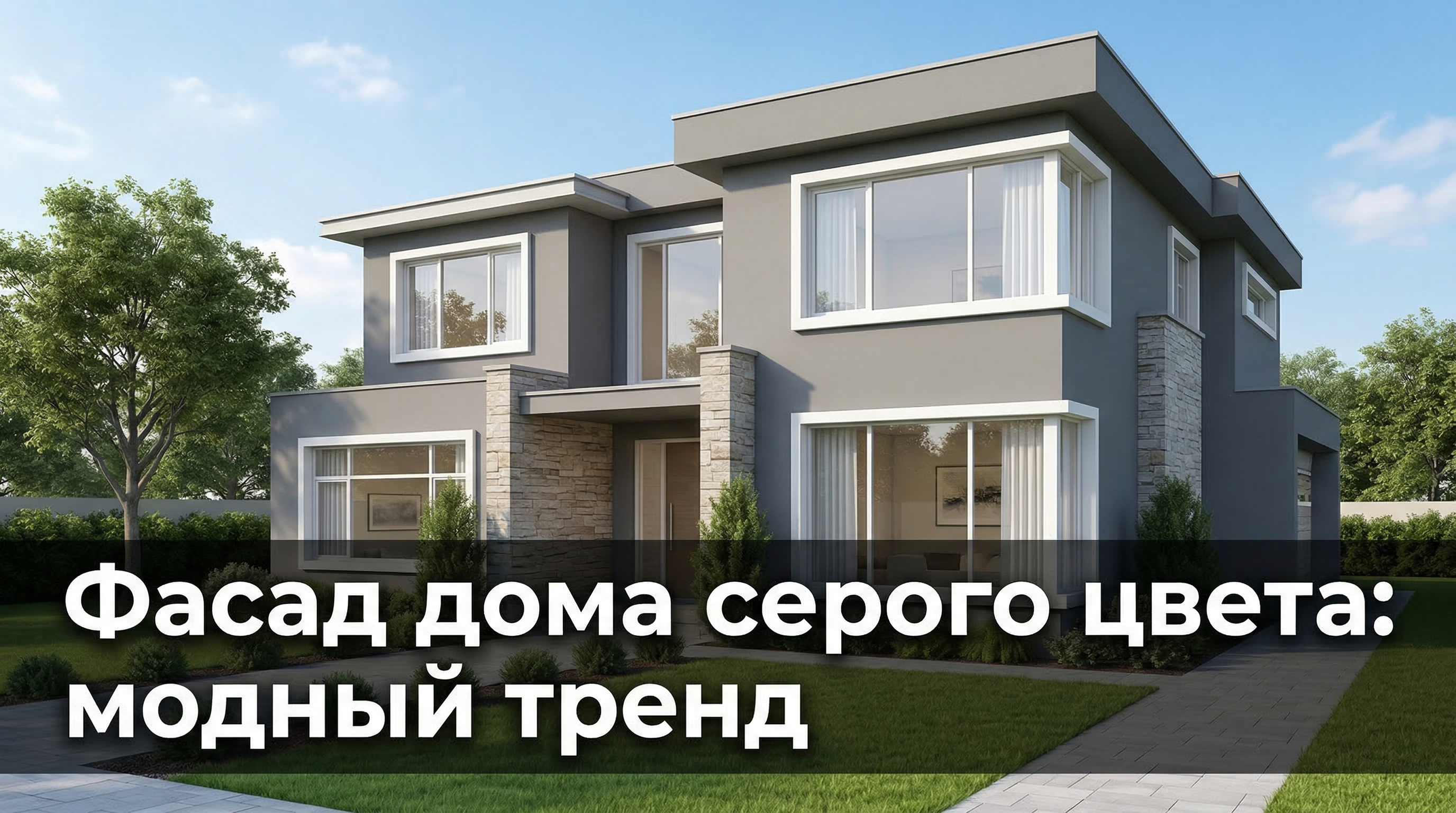 Фасад дома серого цвета — современный двухэтажный дом с серой отделкой и белыми окнами