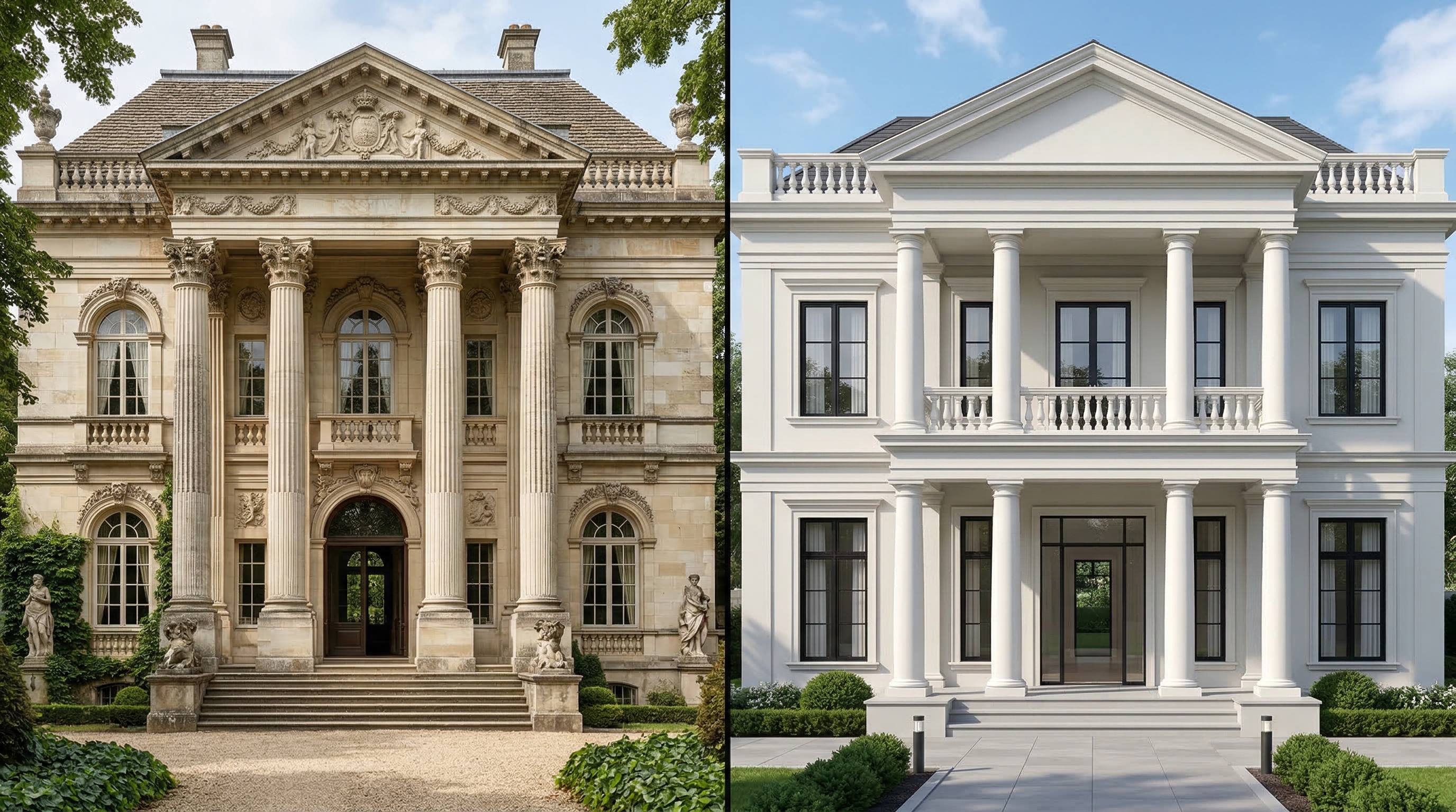 Сравнение традиционного и современного классического фасада