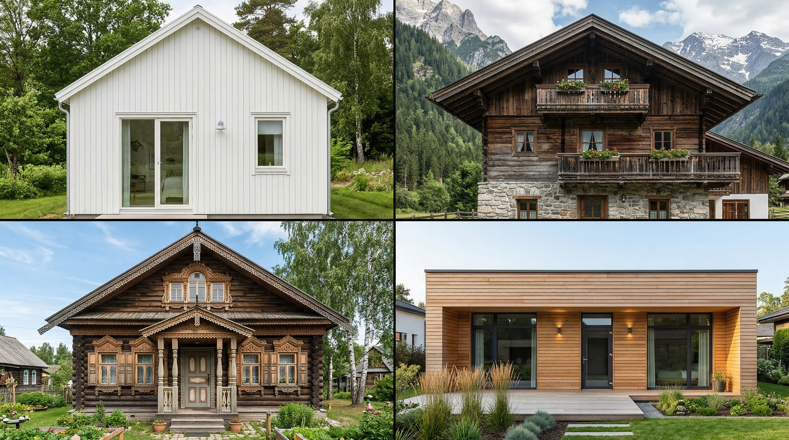 Четыре стиля деревянного фасада — скандинавский, шале, русский, современный