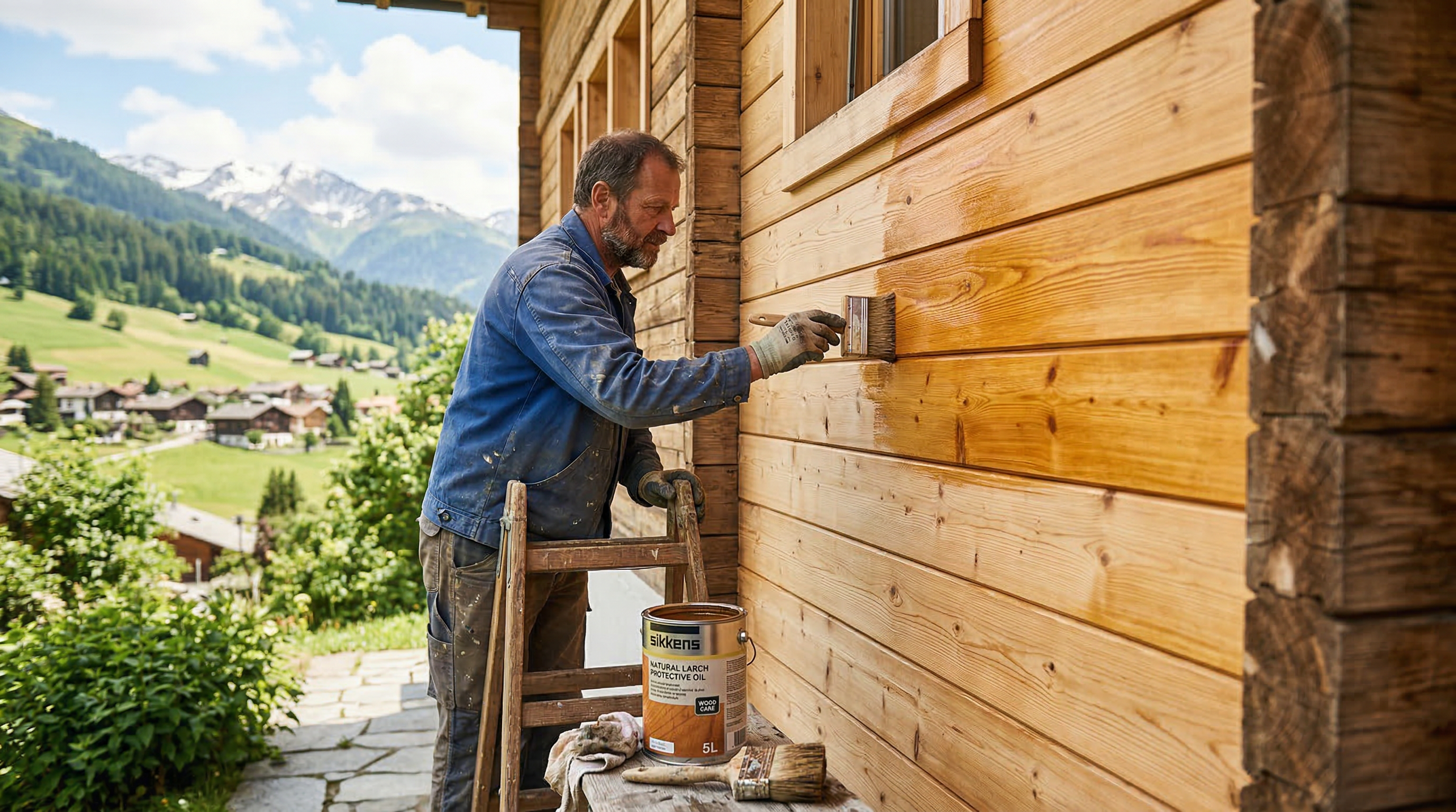 Нанесение защитного покрытия на деревянный фасад