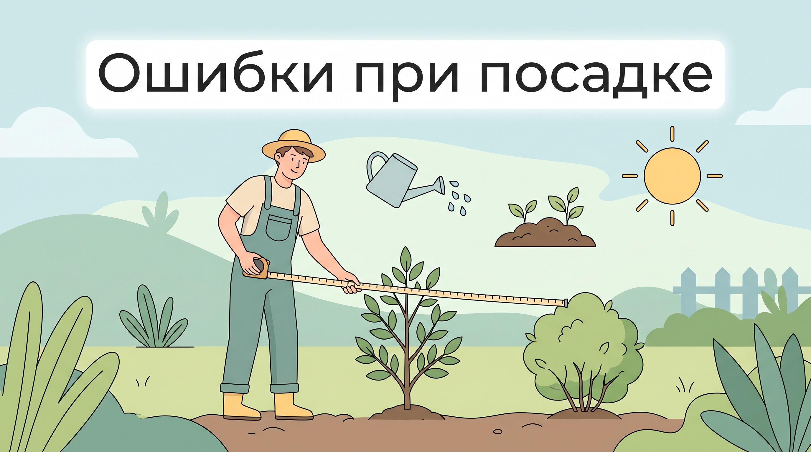 Иллюстрация типичных ошибок при посадке живой изгороди