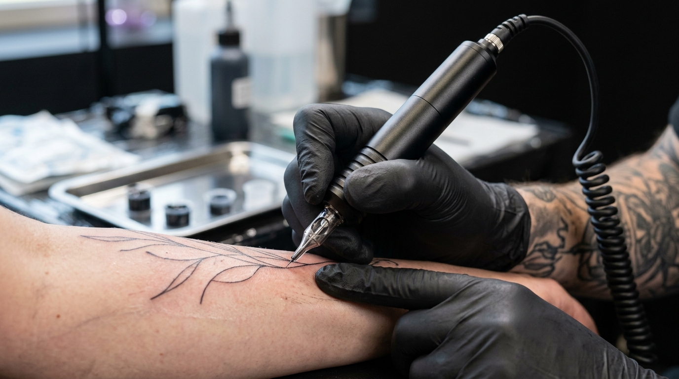 Ротарная тату-машина и тонкая игла для fine-line