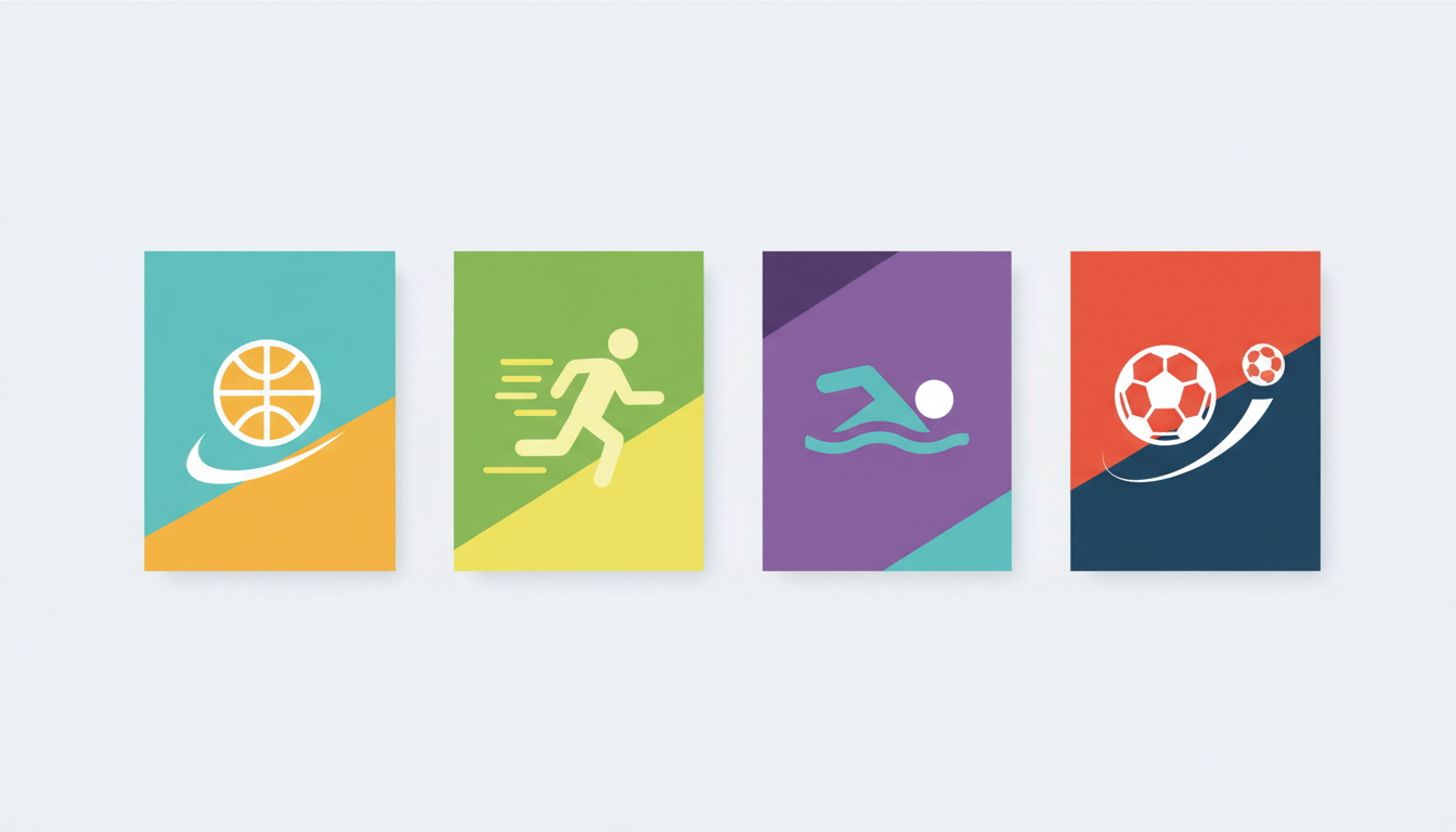 Структура презентации по физкультуре: иконки видов спорта и слайды