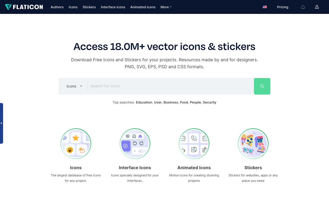 Скриншот главной страницы Flaticon