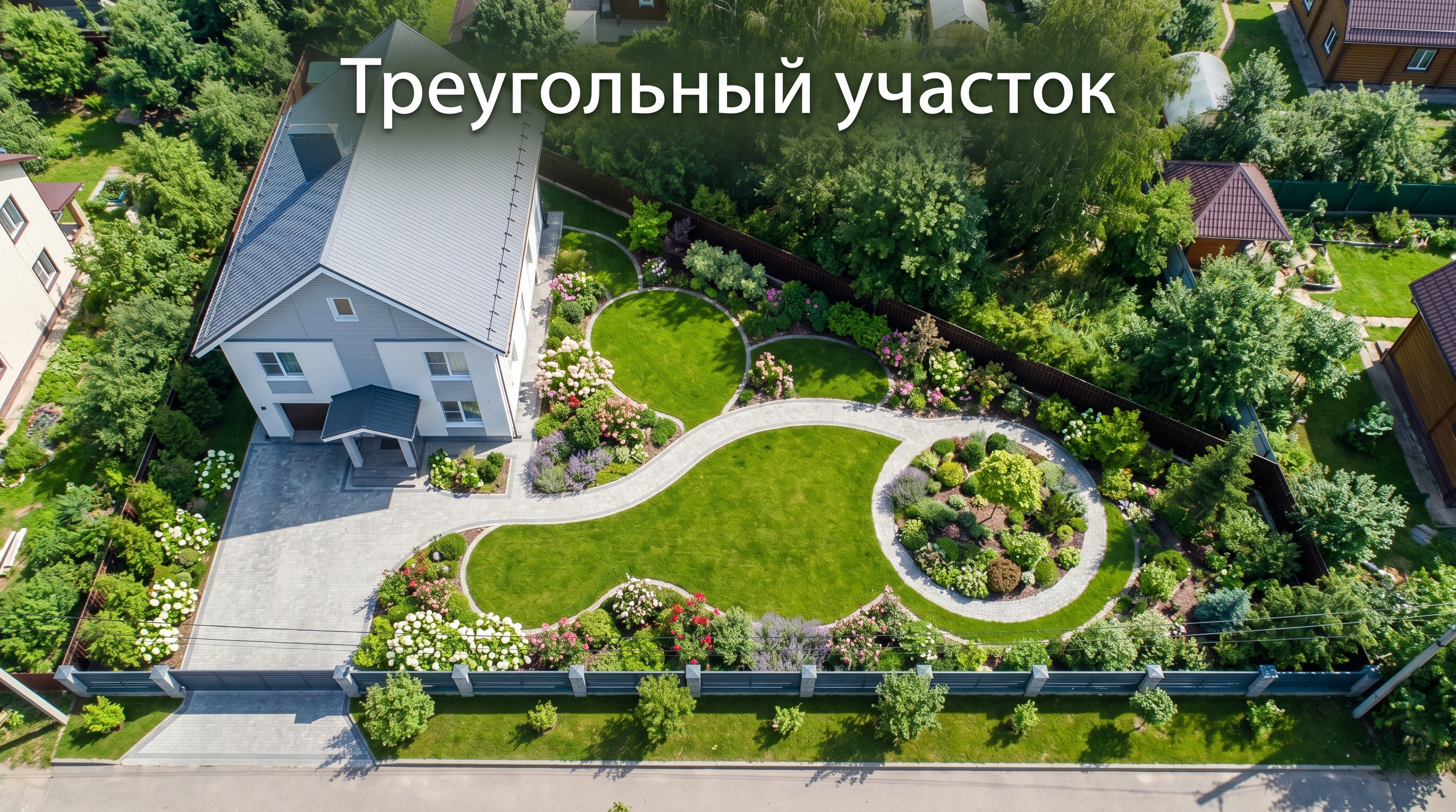 Планировка треугольного участка — острый угол скруглён садом