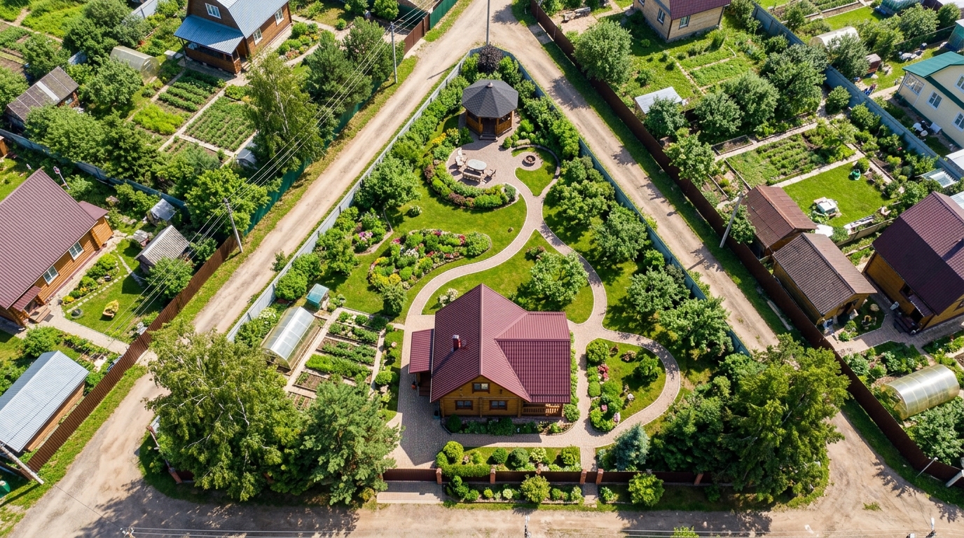 Планировка треугольного участка, в остром углу зона отдыха