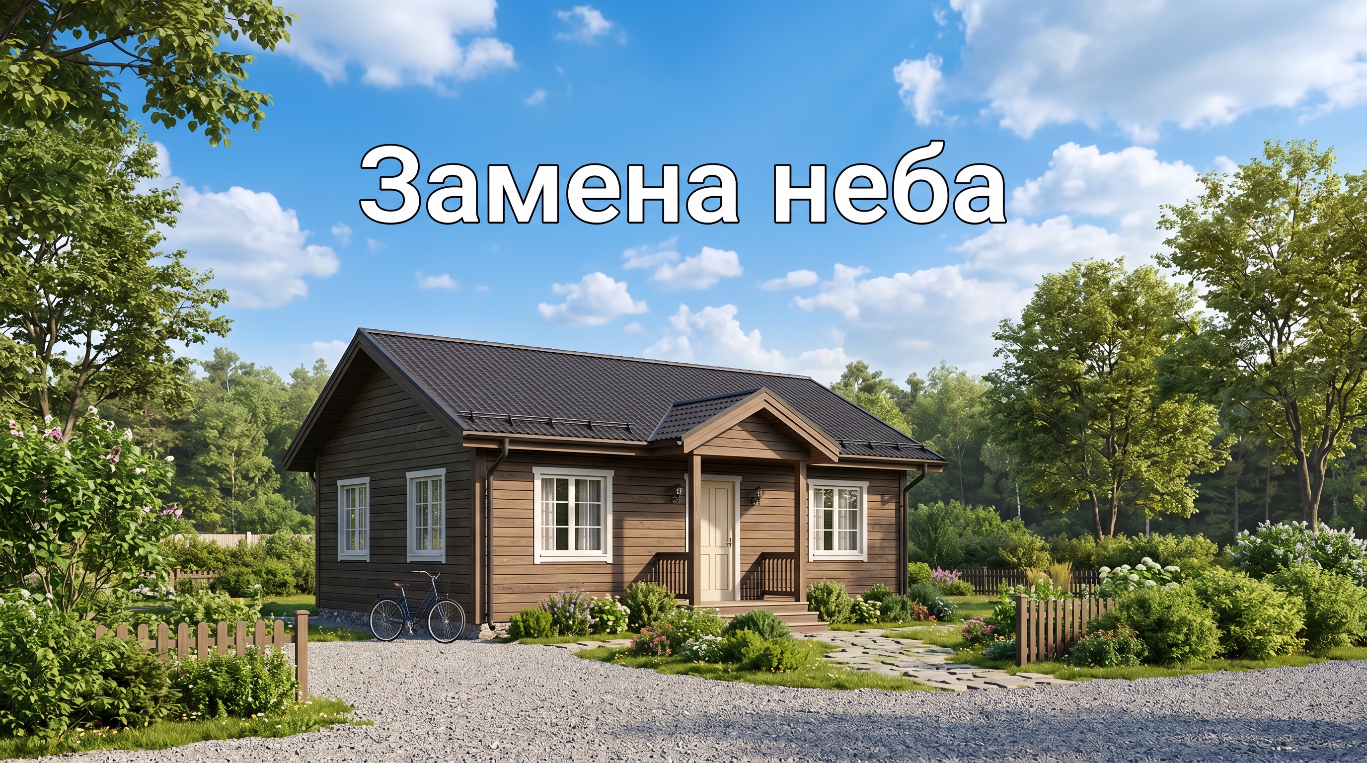Замена серого неба на голубое на фото дома