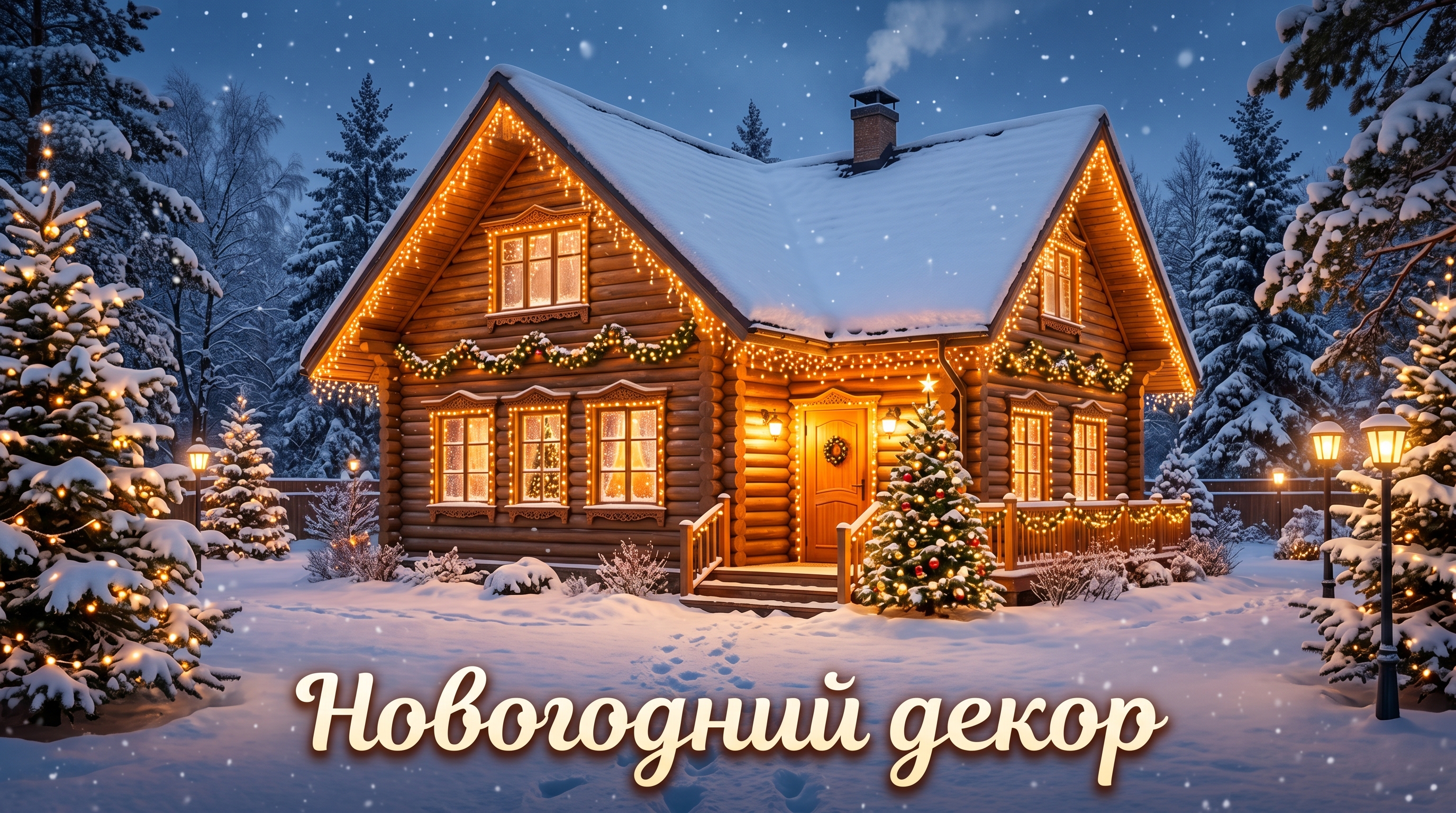 Новогоднее украшение фасада дома гирляндами — визуализация