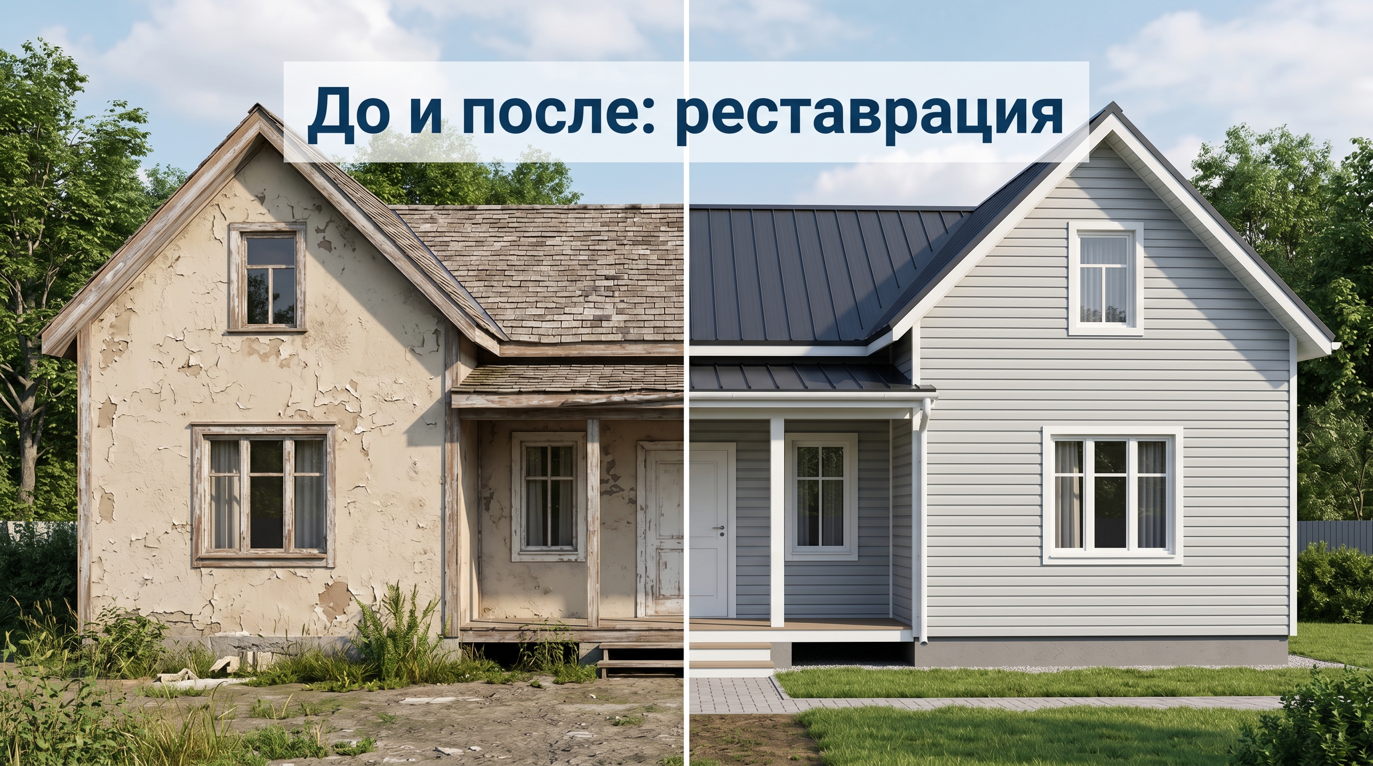 До и после реставрации фасада дома нейросетью