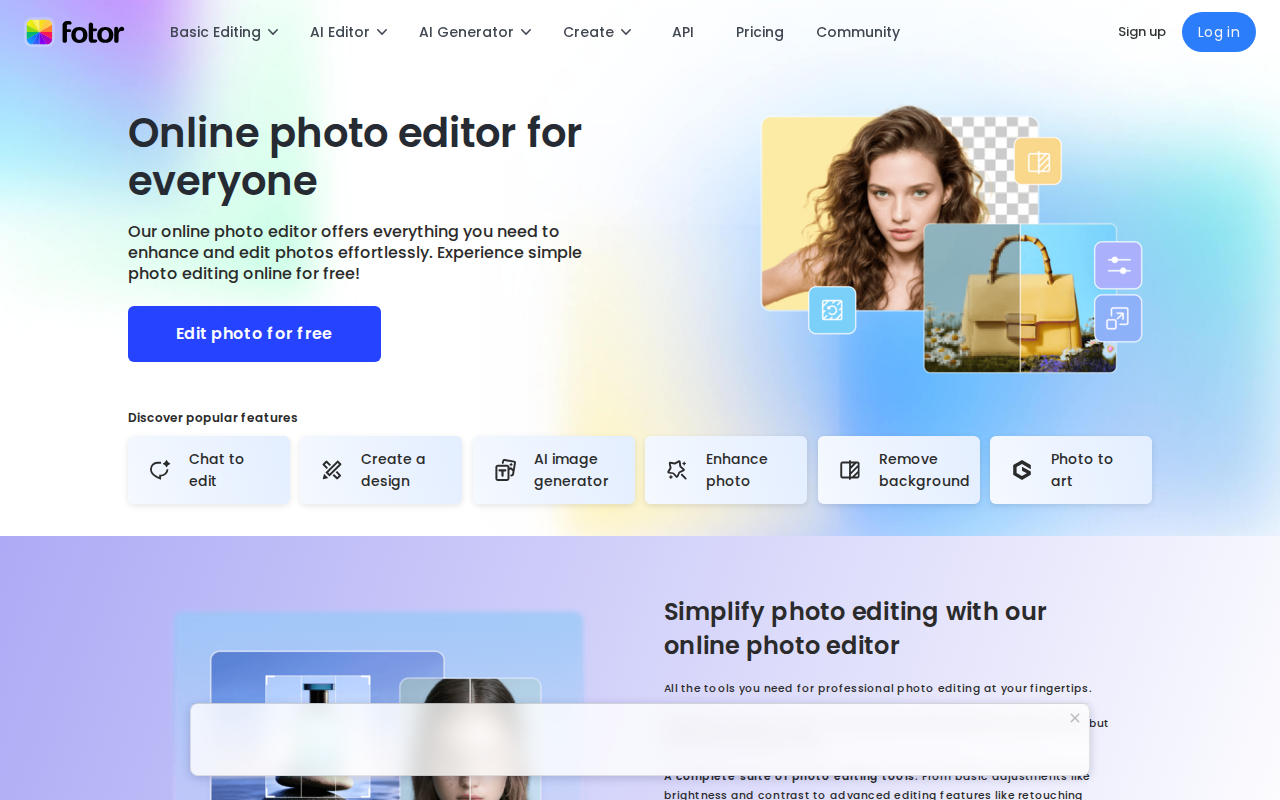 Скриншот Fotor — онлайн-фоторедактор с ИИ-генератором изображений и аватарок