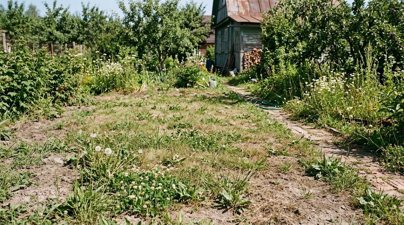 Неровный газон с проплешинами после ошибок