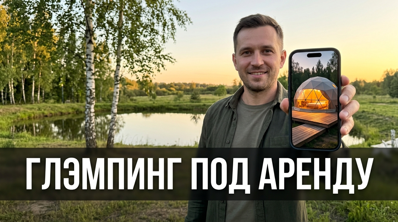 Глэмпинг под аренду — примерка обустройства на фото участка в RoomGPT