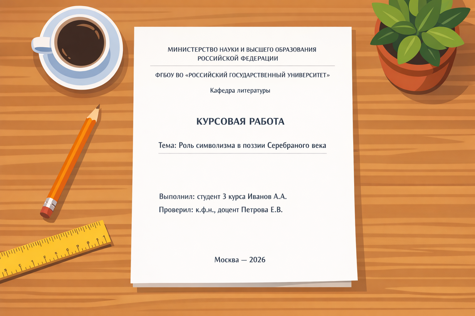 Титульный лист курсовой работы по ГОСТ 7.32-2017 с подписанными блоками