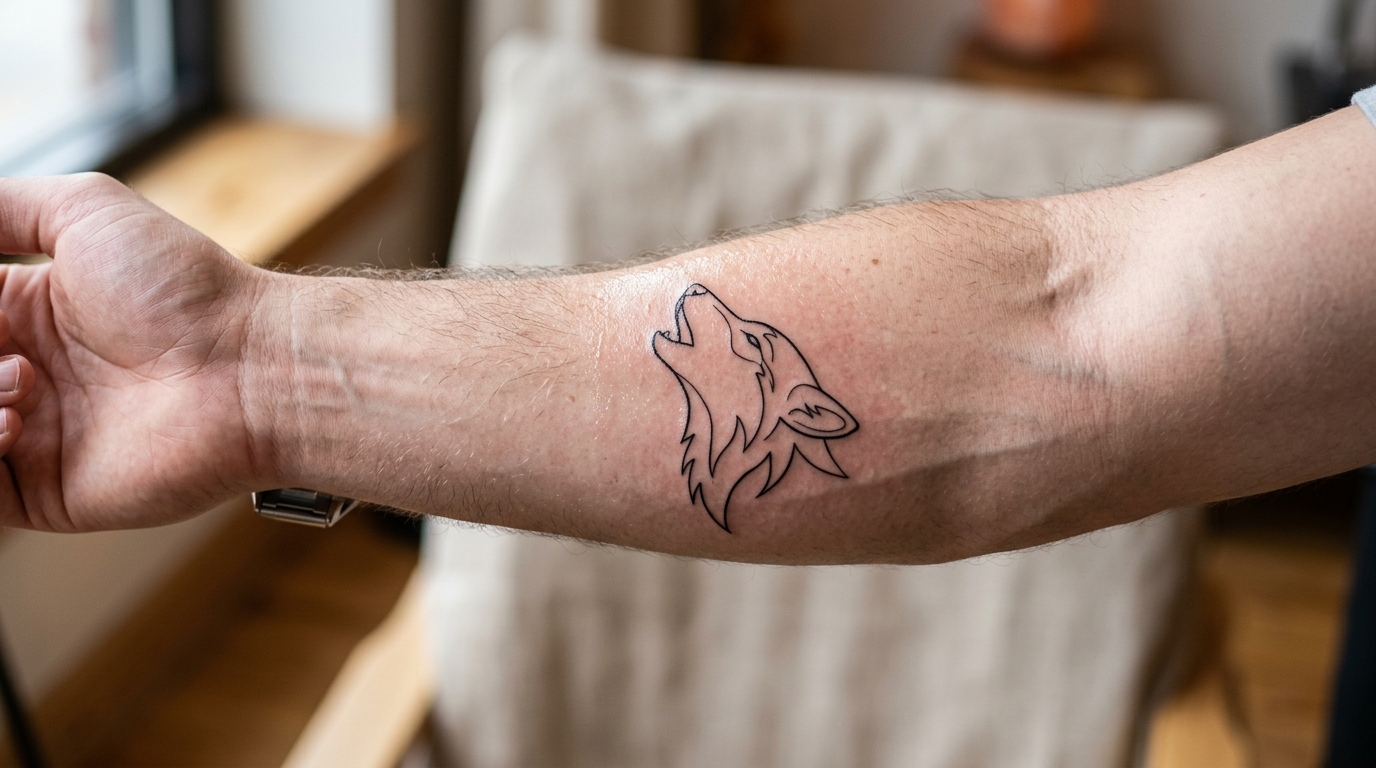 Тату волк на предплечье в стиле минимализм