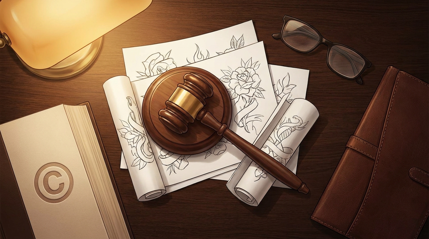 Концептуальная иллюстрация копирайта и авторского права на тату-эскизы