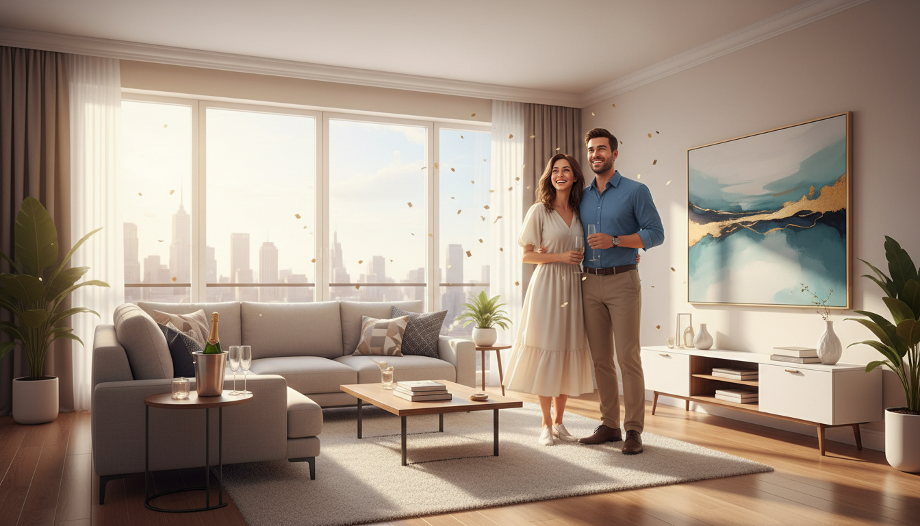 Счастливая пара в отремонтированной квартире — результат самостоятельного дизайна