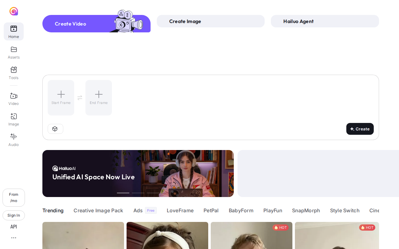 Скриншот интерфейса Hailuo AI — бесплатный генератор видео из текста