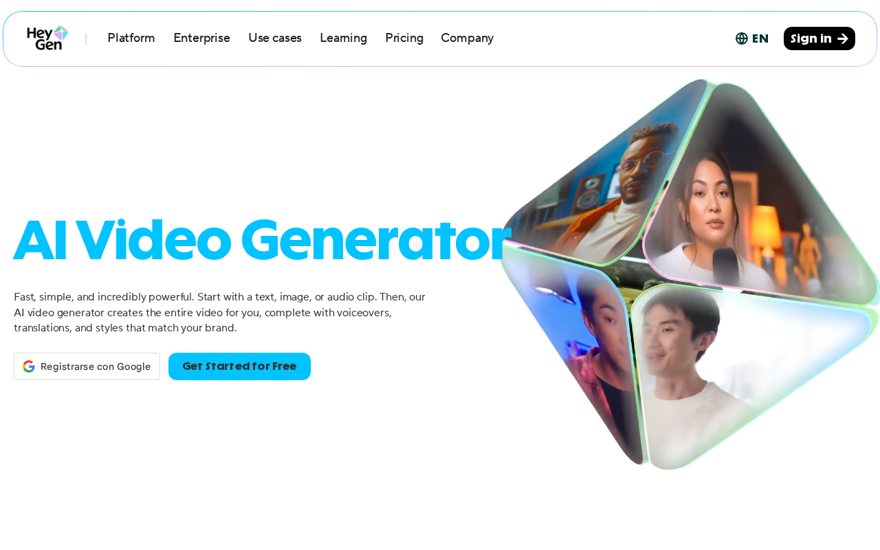 Скриншот главной страницы HeyGen — AI-платформа для создания и перевода видео