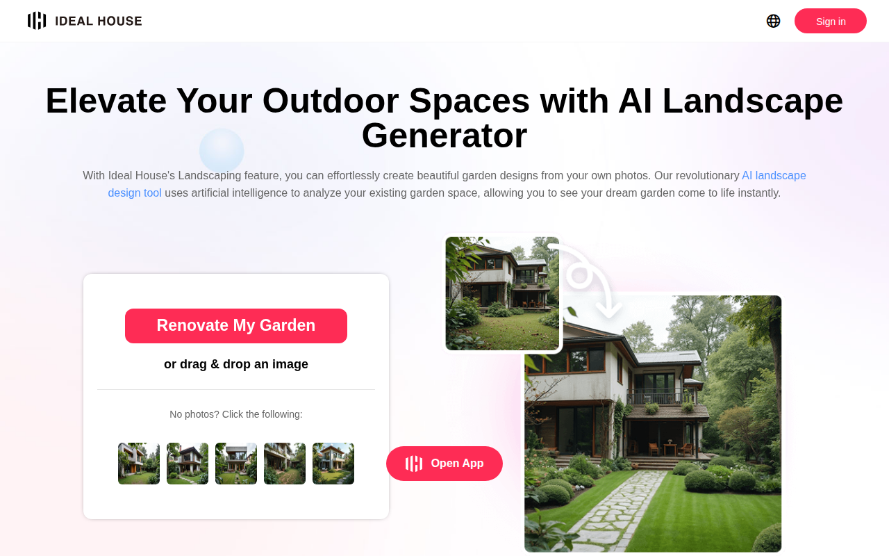 Скриншот Ideal House — AI-генератор ландшафтного дизайна сада