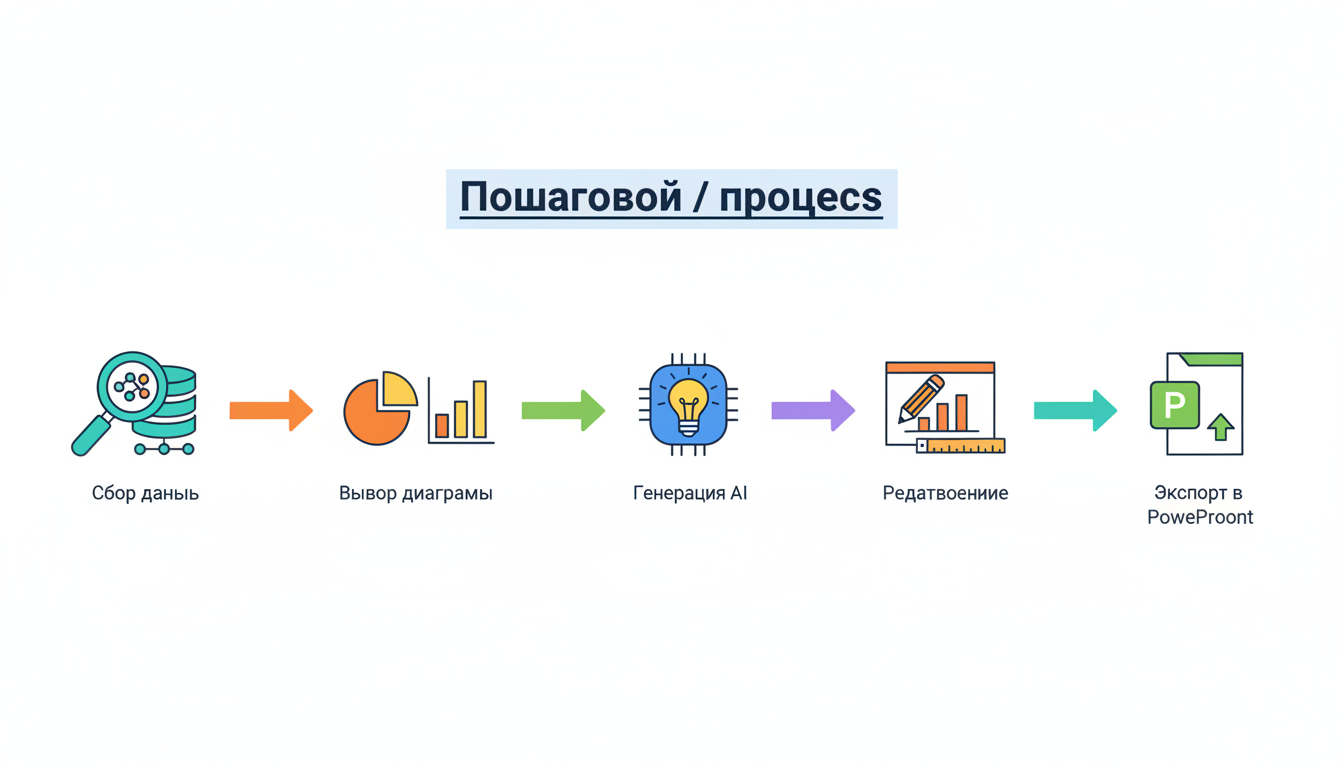 Пошаговый процесс создания инфографики с ИИ: сбор данных, выбор типа, генерация, редактирование, экспорт