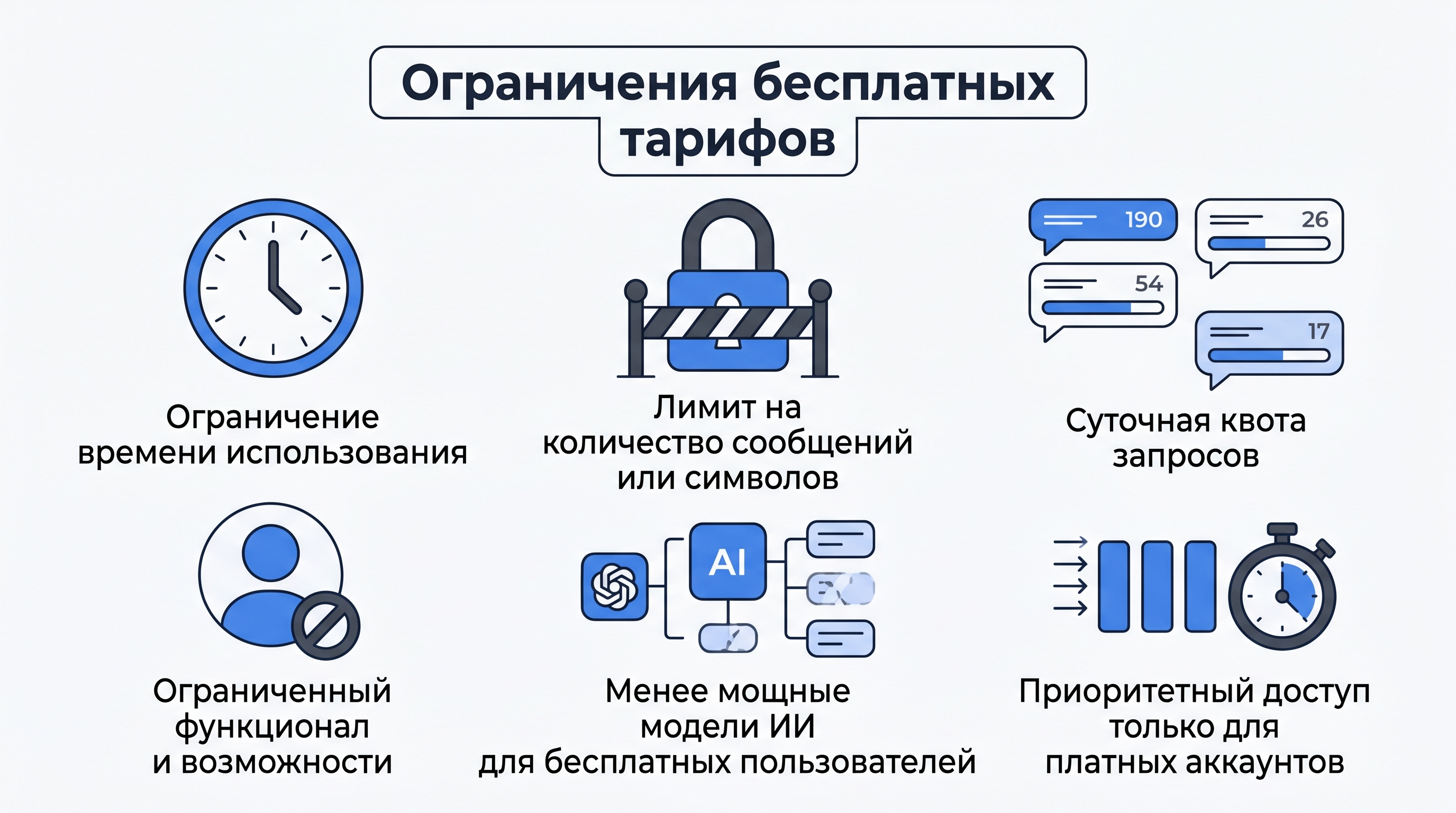 Инфографика — ограничения бесплатных тарифов ИИ-сервисов