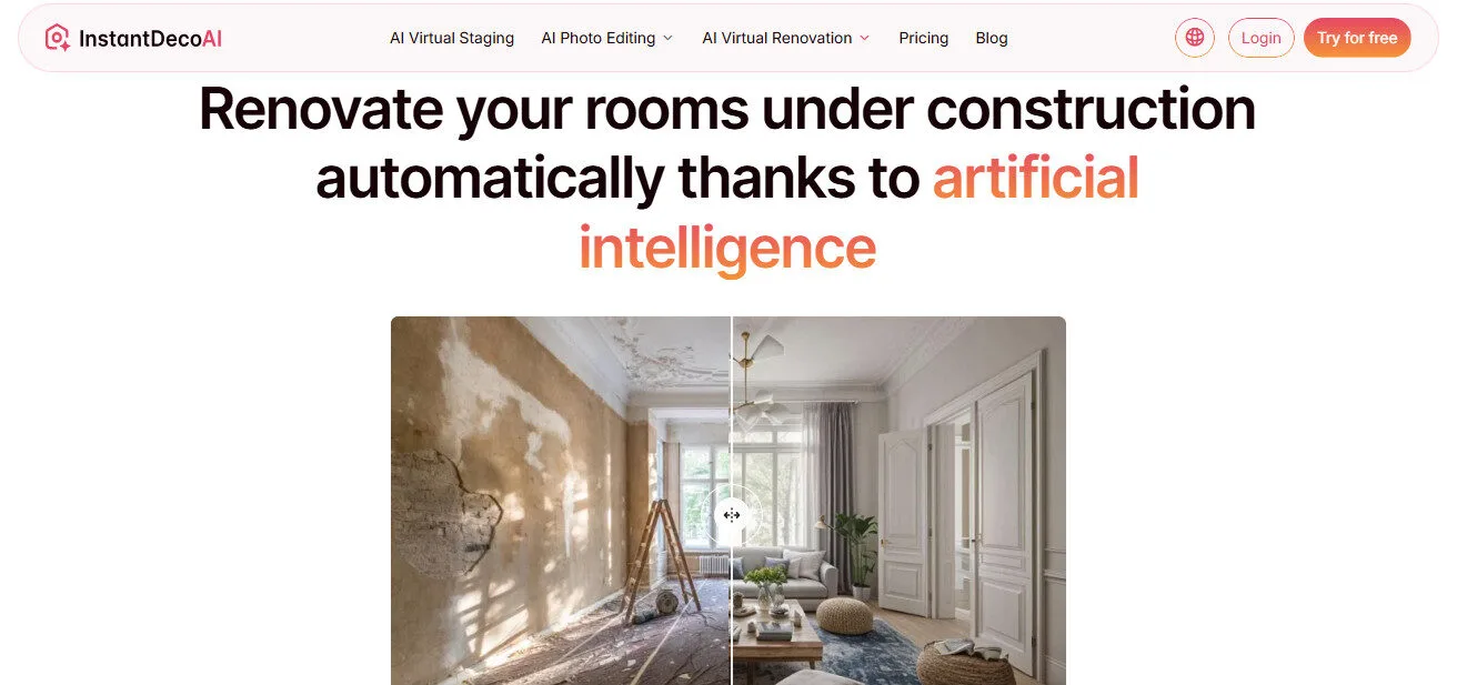 Скриншот главной страницы InstantDeco AI — ИИ-инструмент для дизайна фасада