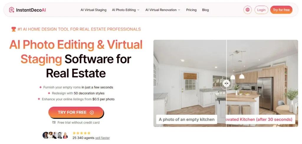 Скриншот главной страницы InstantDeco AI — сервис виртуальной реновации фасада