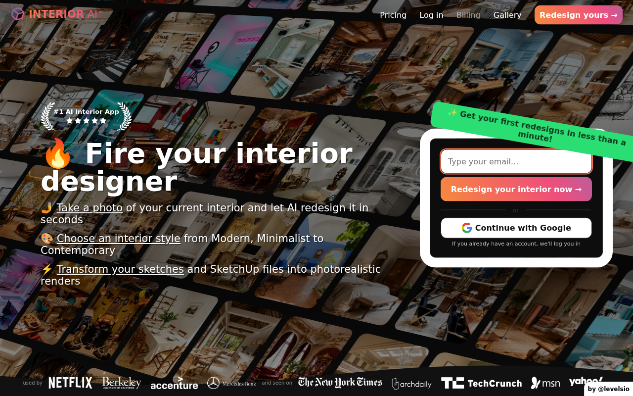 Скриншот главной страницы Interior AI (interiorai.com)