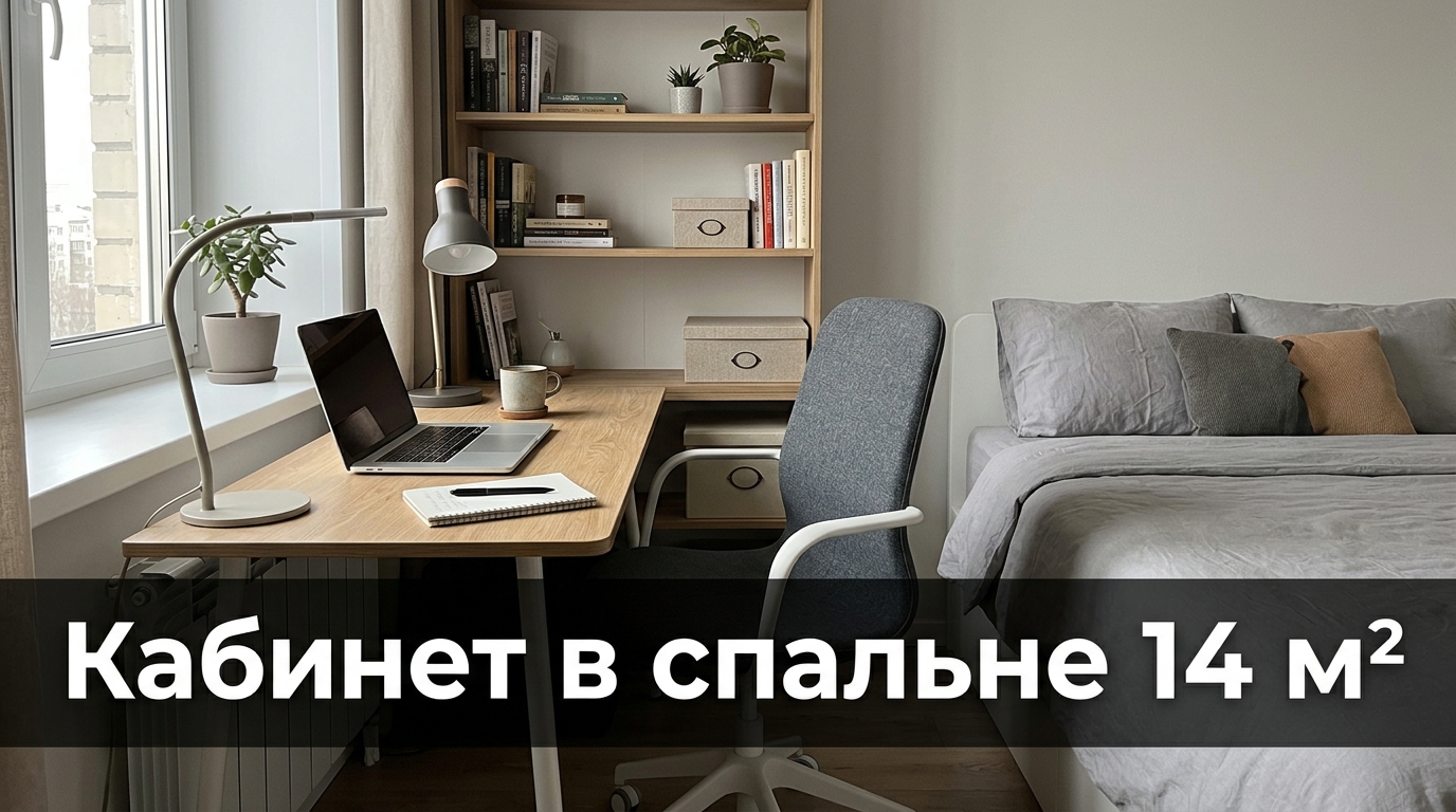Кабинет в спальне 14 м² — компактное рабочее место у окна