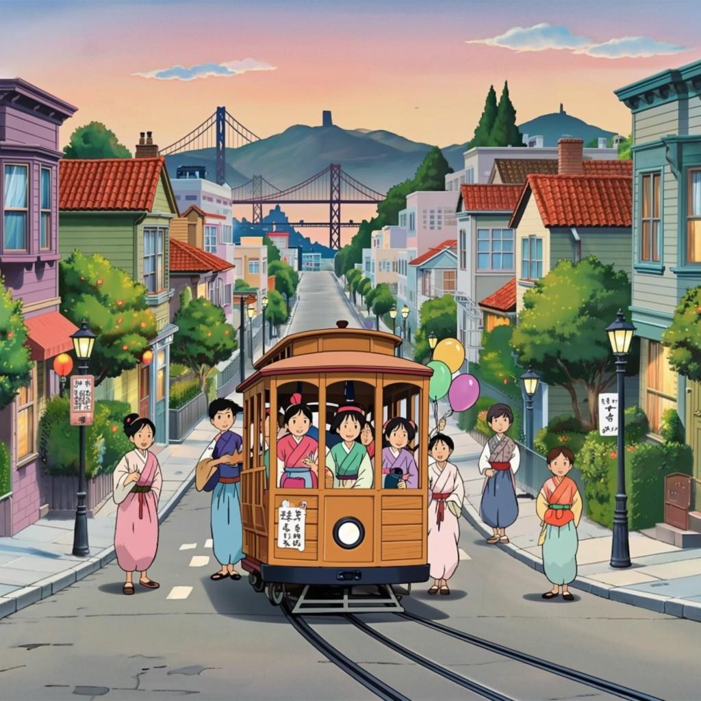 Пример работы нейросети Kandinsky — изображение в стиле Миядзаки