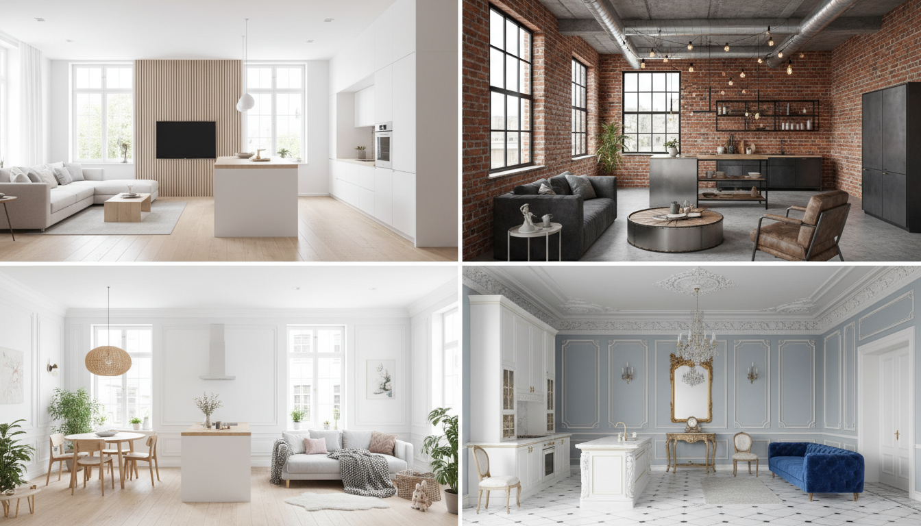 Четыре стиля кухни-гостиной: минимализм, лофт, скандинавский и неоклассика