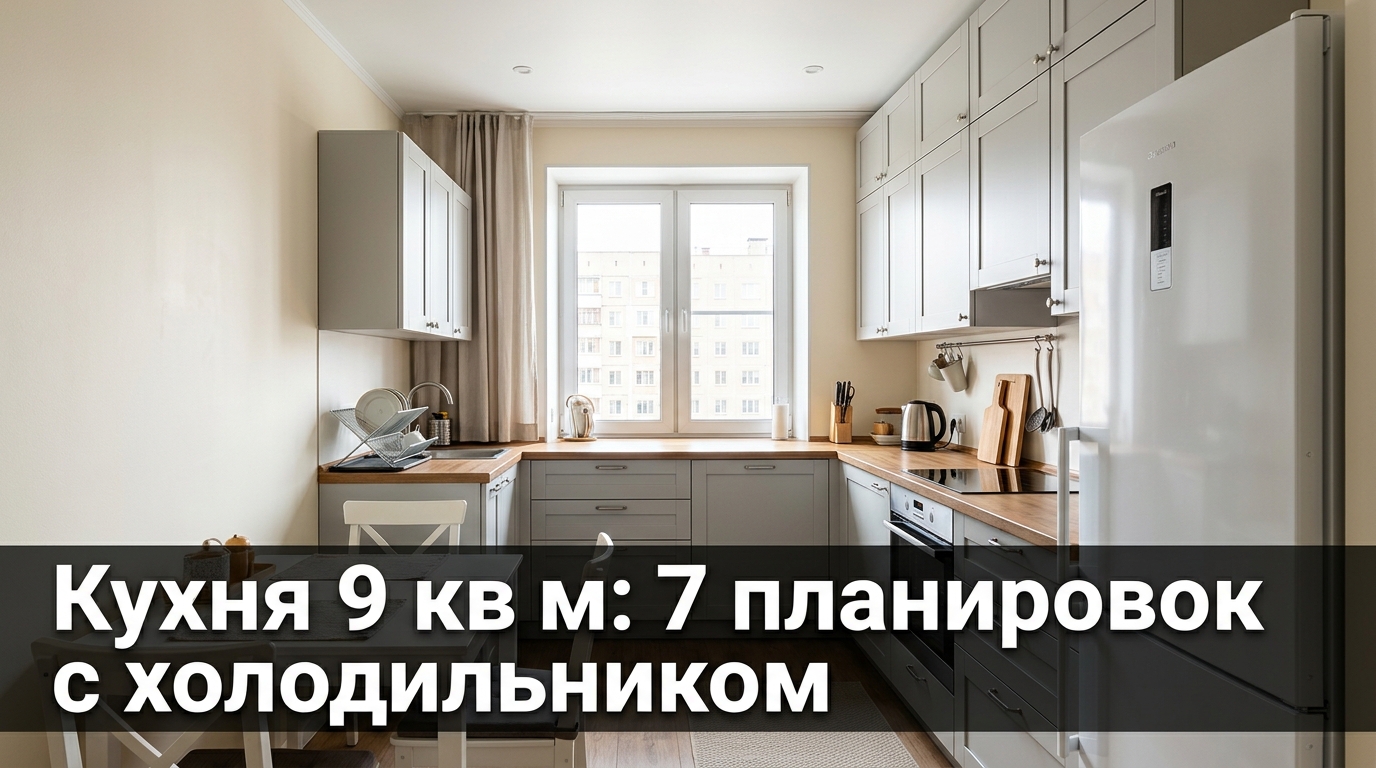 Кухня 9 кв м: 7 планировок с холодильником