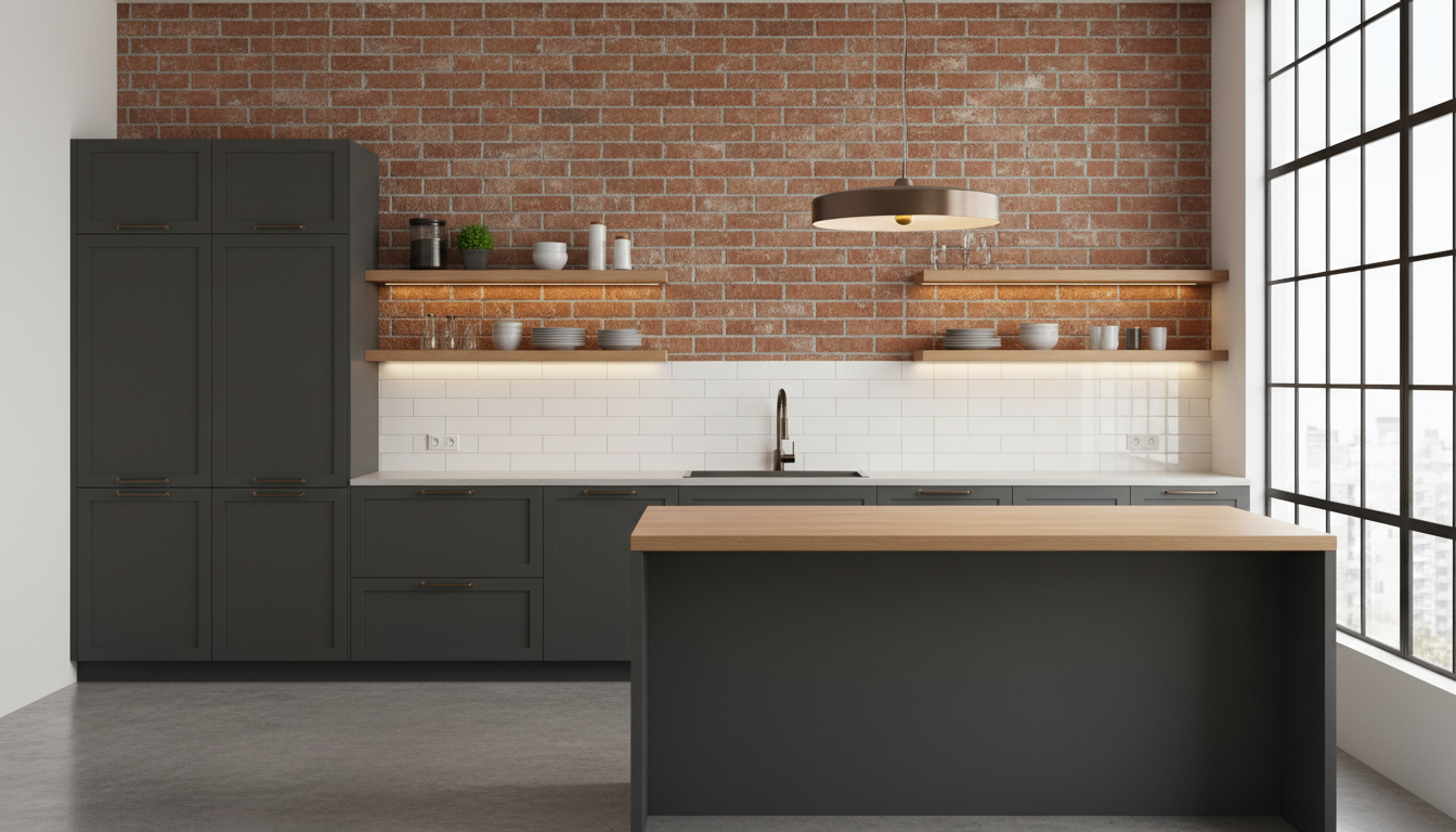 Цветовая палитра лофт-кухни: графит, терракота, белый и натуральное дерево
