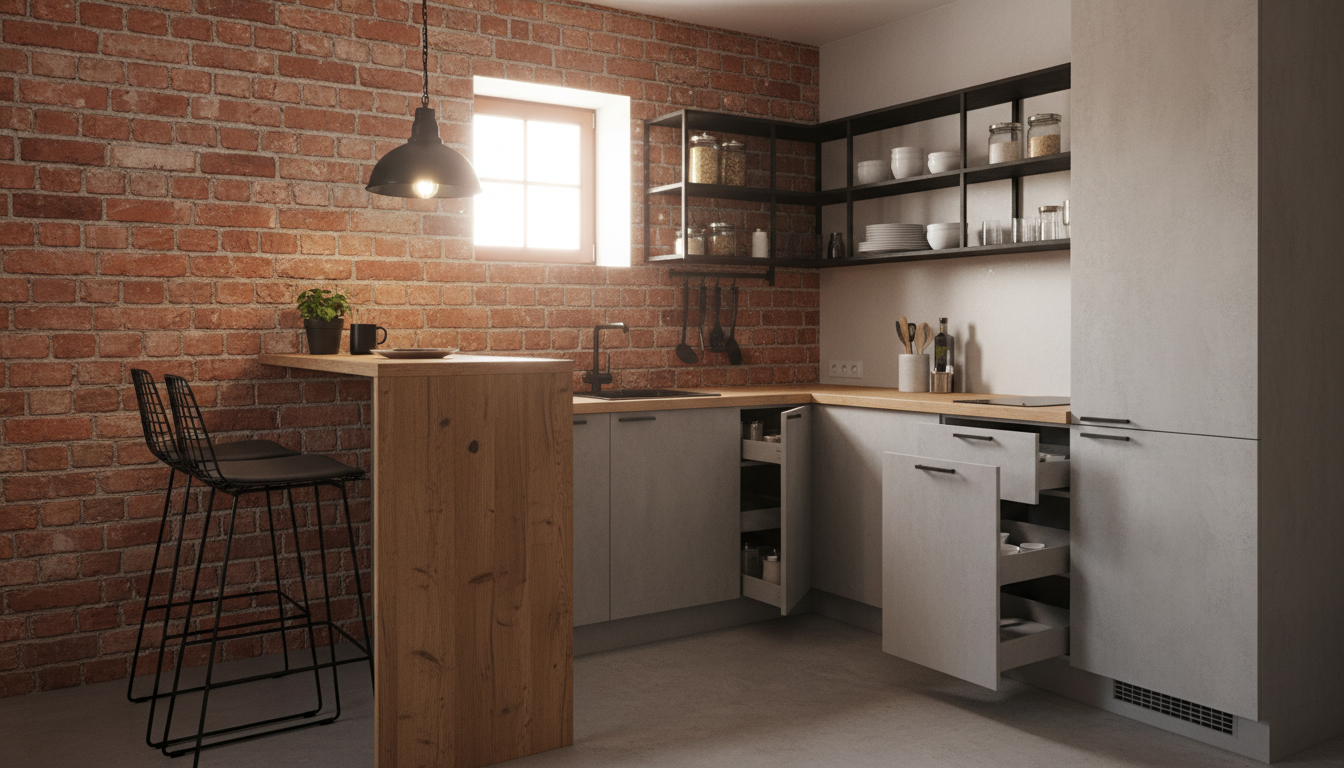 Маленькая кухня в стиле лофт в типовой квартире