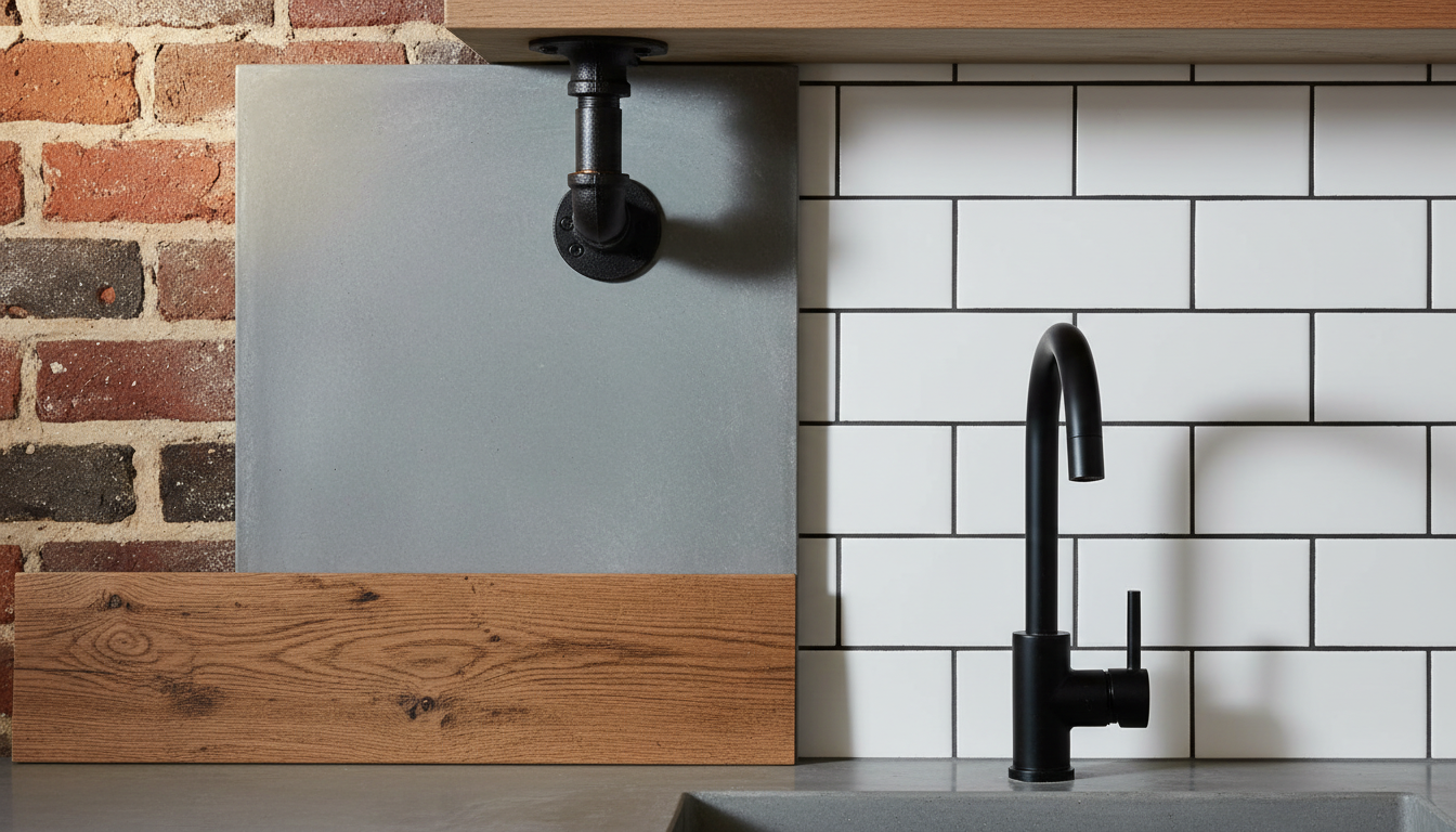 Материалы лофт-кухни: кирпич, бетон, металл и дерево