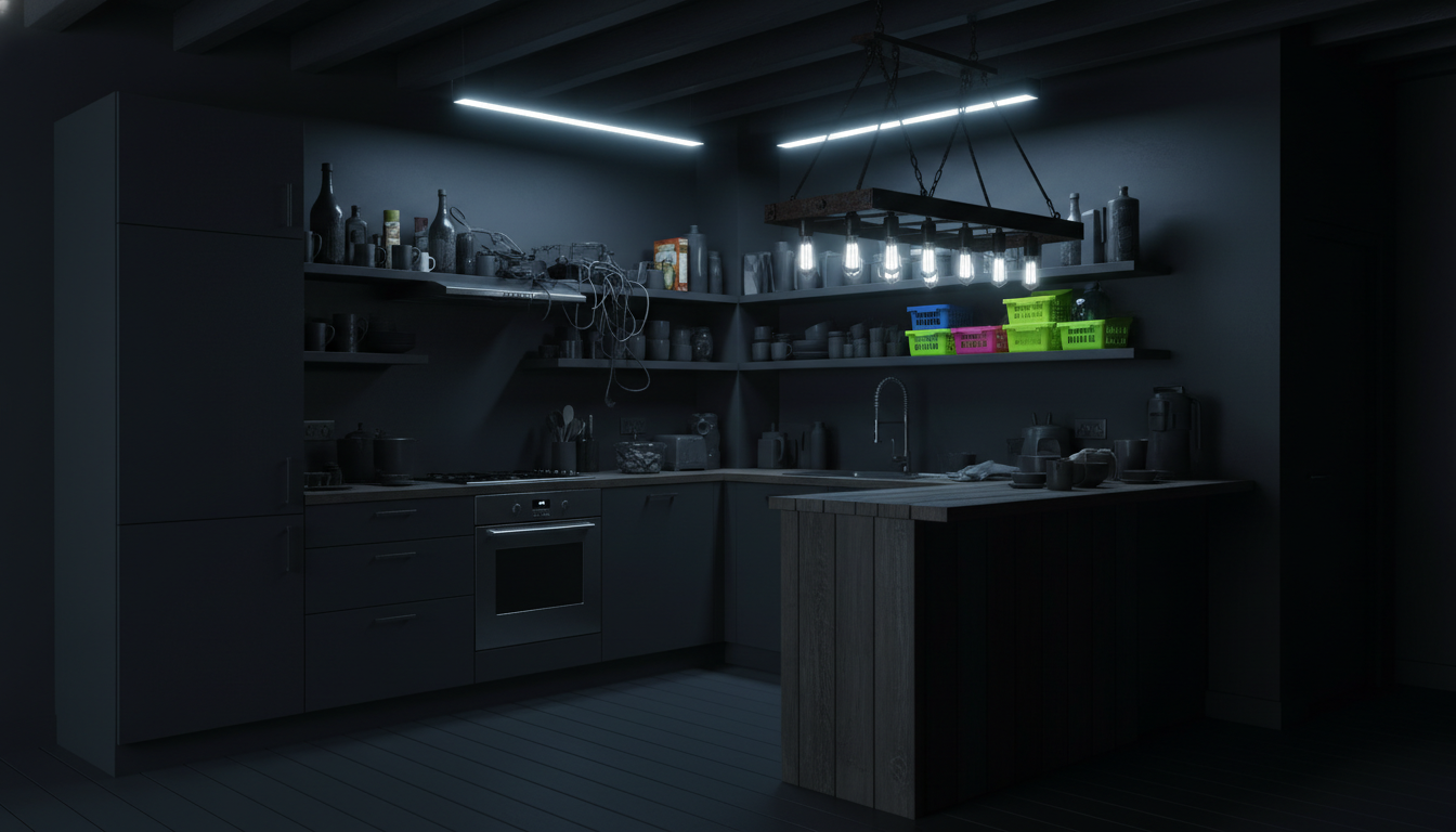 Пример перегруженного тёмного интерьера --- типичная ошибка лофт-дизайна