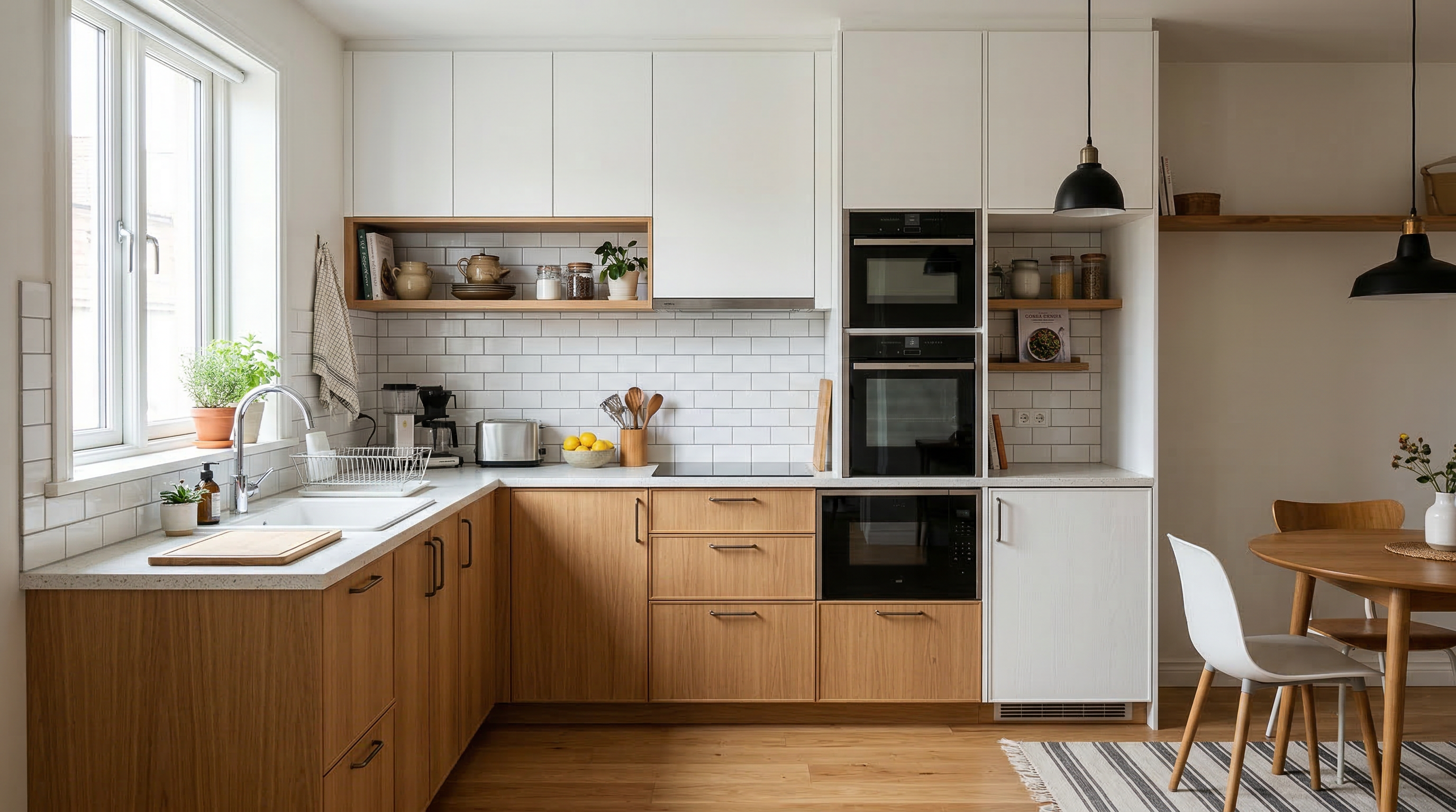 Угловая кухня — компактная L-образная планировка с обеденной зоной