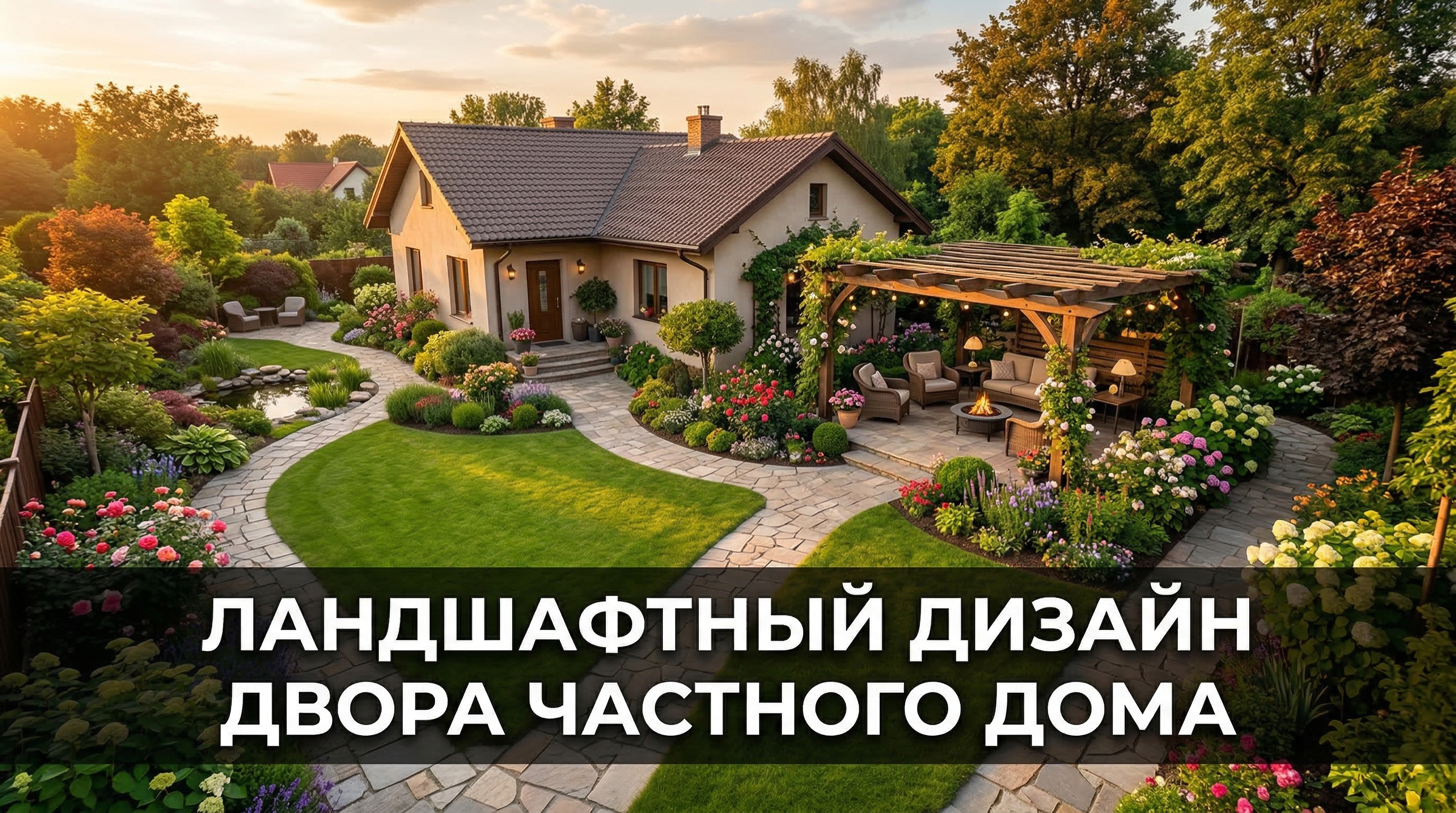 Ландшафтный дизайн двора частного дома — зоны отдыха, дорожки, озеленение