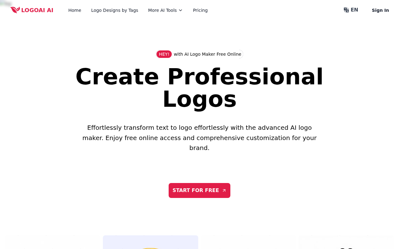 Скриншот главной страницы LogoAI — бесплатный AI генератор логотипов