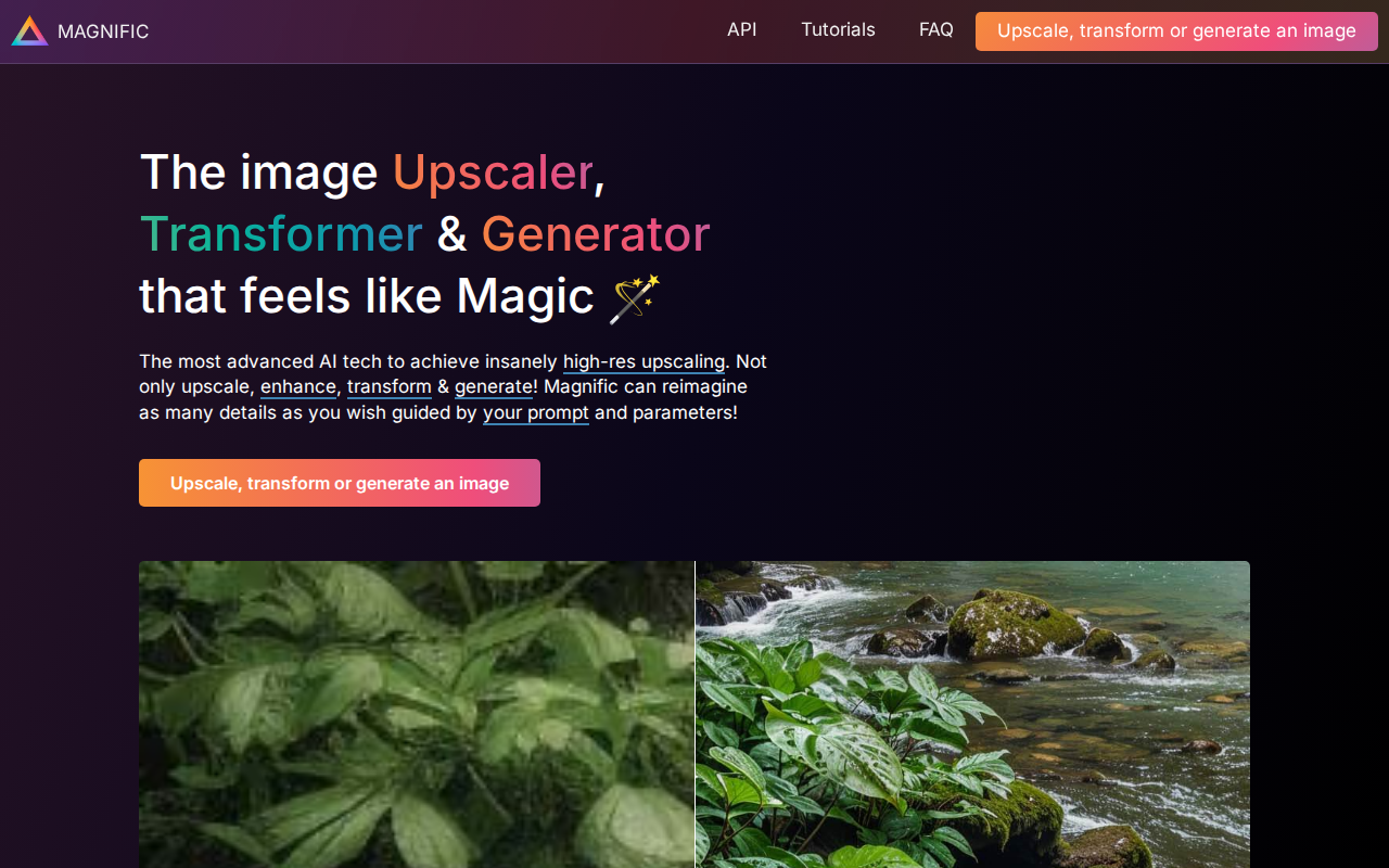 Скриншот Magnific AI — ИИ-сервис для апскейла изображений с генеративным дорисовыванием деталей