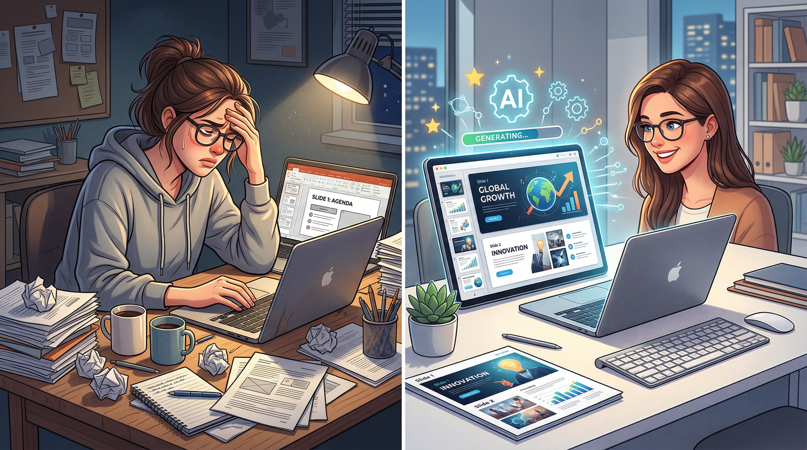 Сравнение ручного создания презентаций и автоматического с помощью ИИ