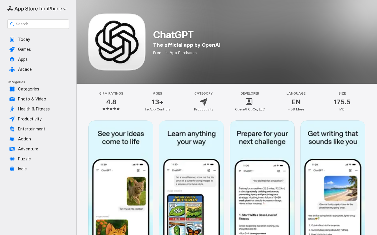 Скриншот приложения ChatGPT в App Store