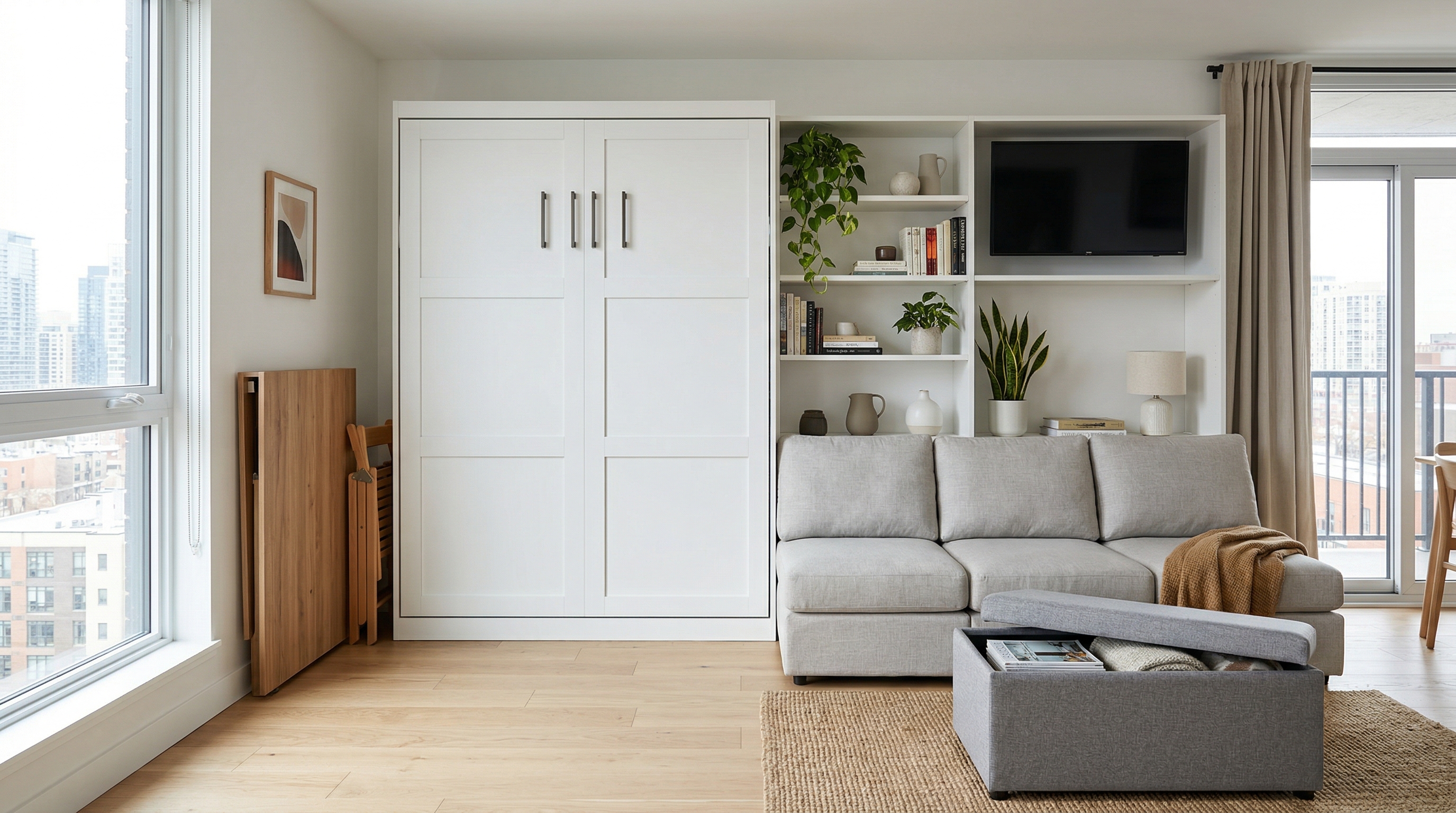 Мебель-трансформер в маленькой квартире — шкаф-кровать, складной стол, пуф для хранения