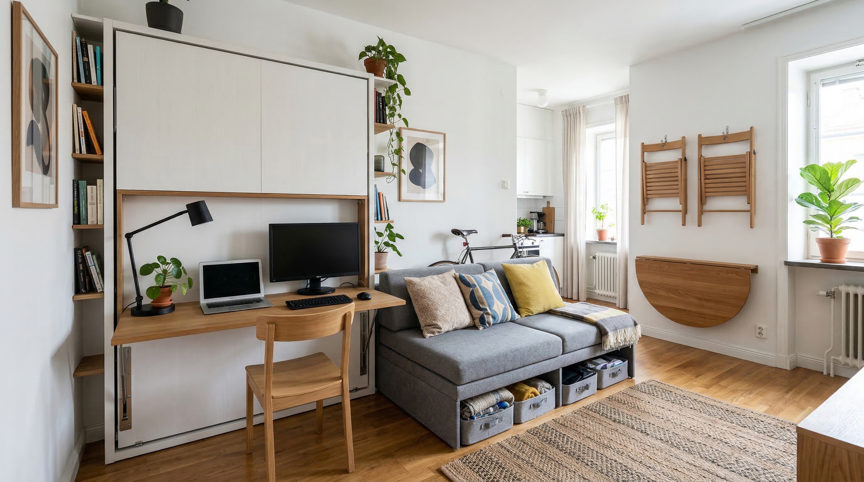 Мебель-трансформер в однокомнатной квартире — шкаф-кровать и складной стол